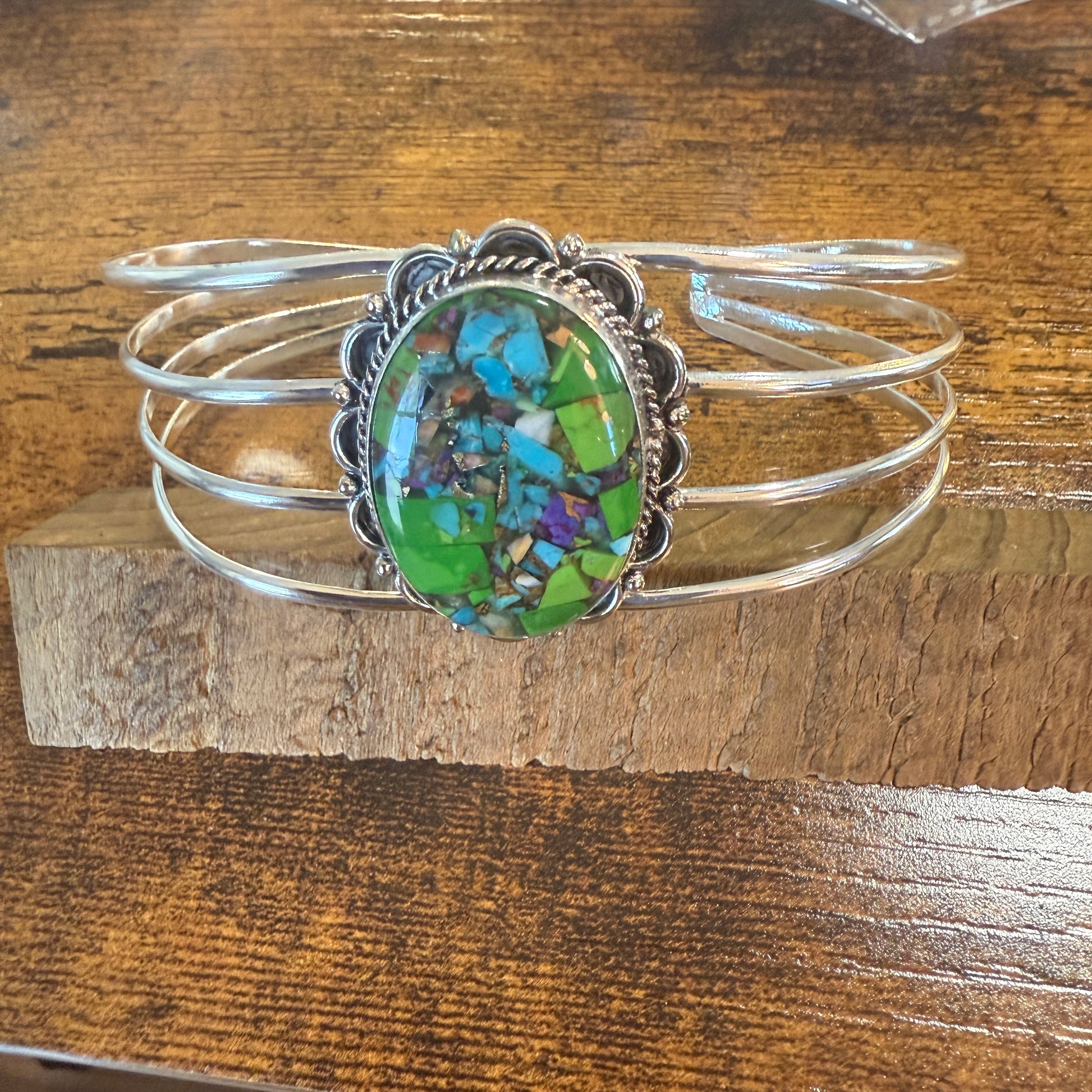 Kingman Turquoise Gemstone Cuff Bangle 925 Silver Adjustable Handmade Silver Elegant