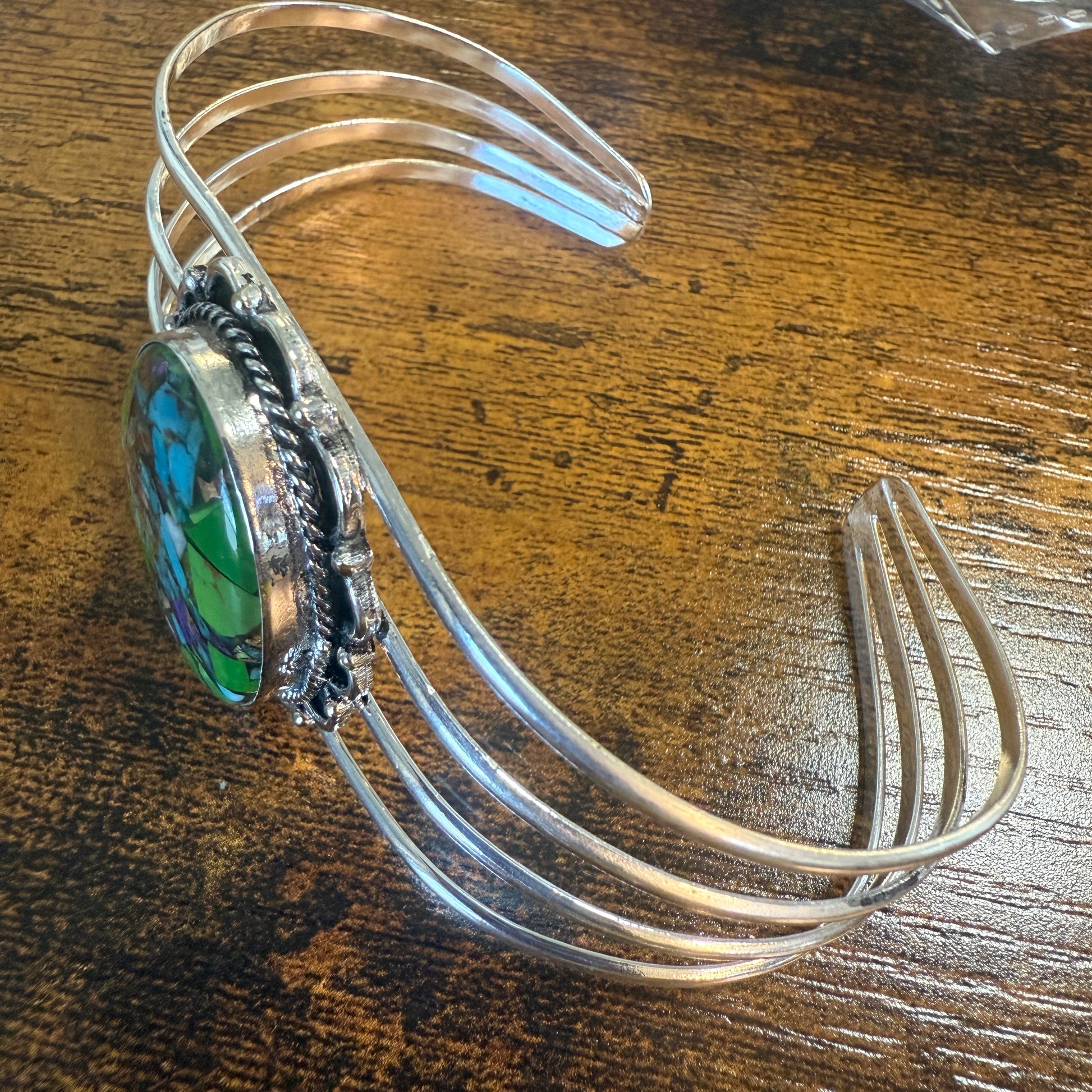 Kingman Turquoise Gemstone Cuff Bangle 925 Silver Adjustable Handmade Silver Elegant