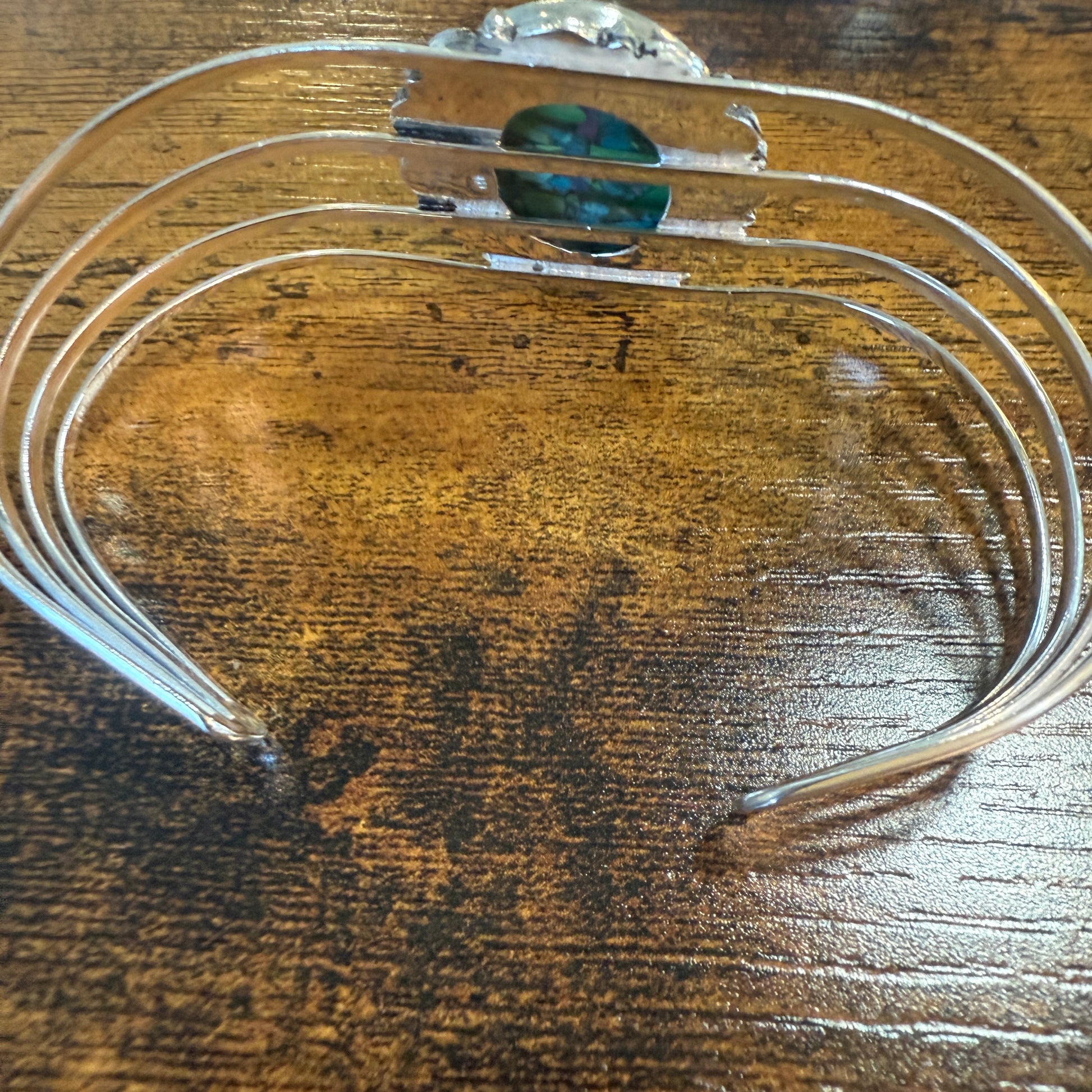 Kingman Turquoise Gemstone Cuff Bangle 925 Silver Adjustable Handmade Silver Elegant