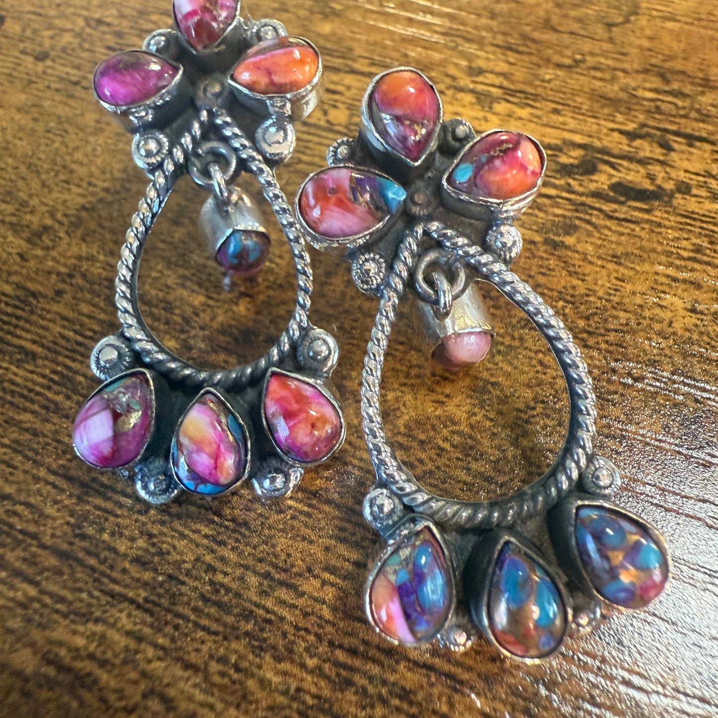 Red Rose Dahlia Gemstone Earrings 14 Stones Handmade 925 Sterling Silver Silver Elegant