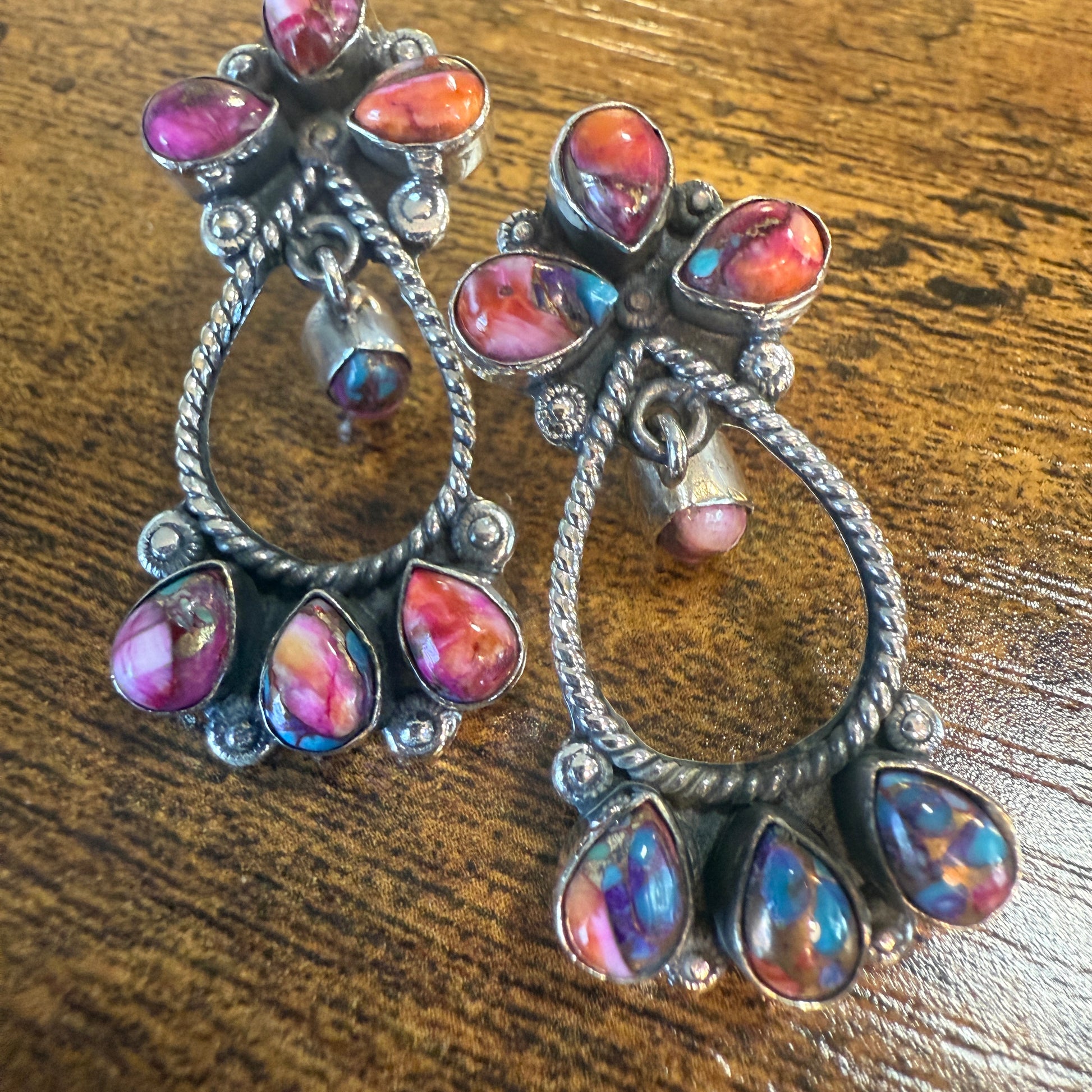 Red Rose Dahlia Gemstone Earrings 14 Stones Handmade 925 Sterling Silver Silver Elegant