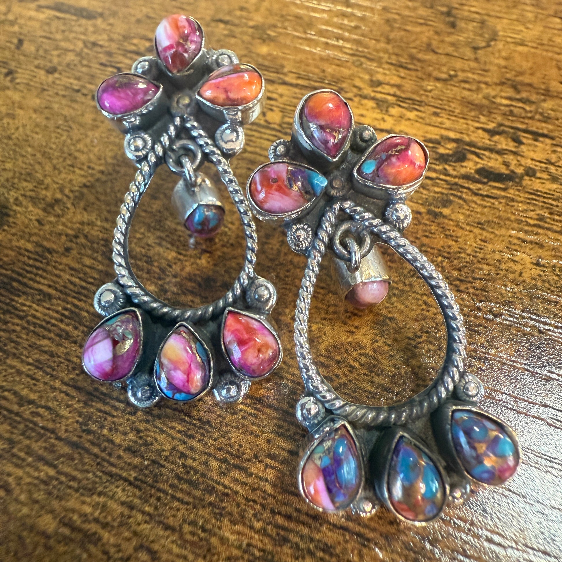 Red Rose Dahlia Gemstone Earrings 14 Stones Handmade 925 Sterling Silver Silver Elegant