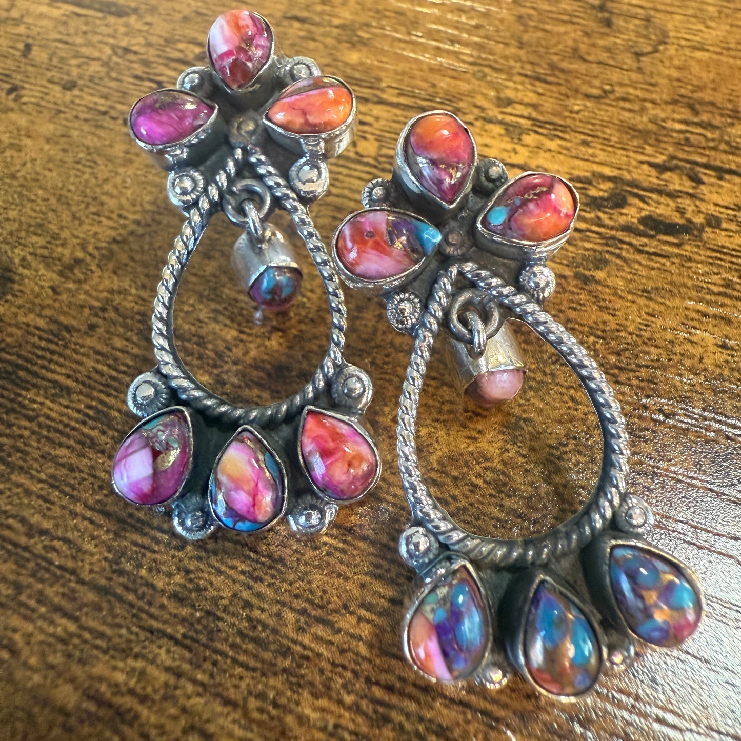 Red Rose Dahlia Gemstone Earrings 14 Stones Handmade 925 Sterling Silver Silver Elegant