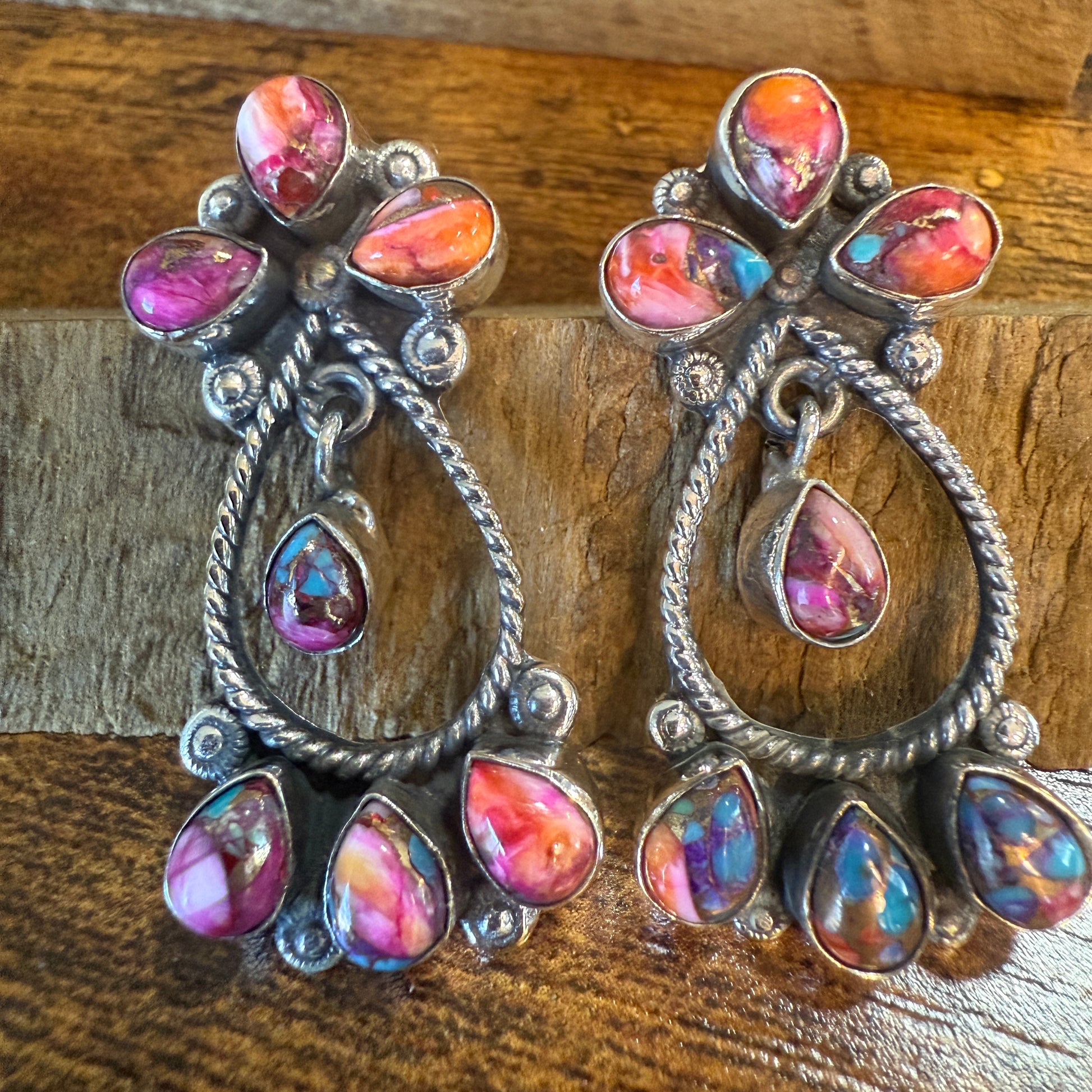 Red Rose Dahlia Gemstone Earrings 14 Stones Handmade 925 Sterling Silver Silver Elegant
