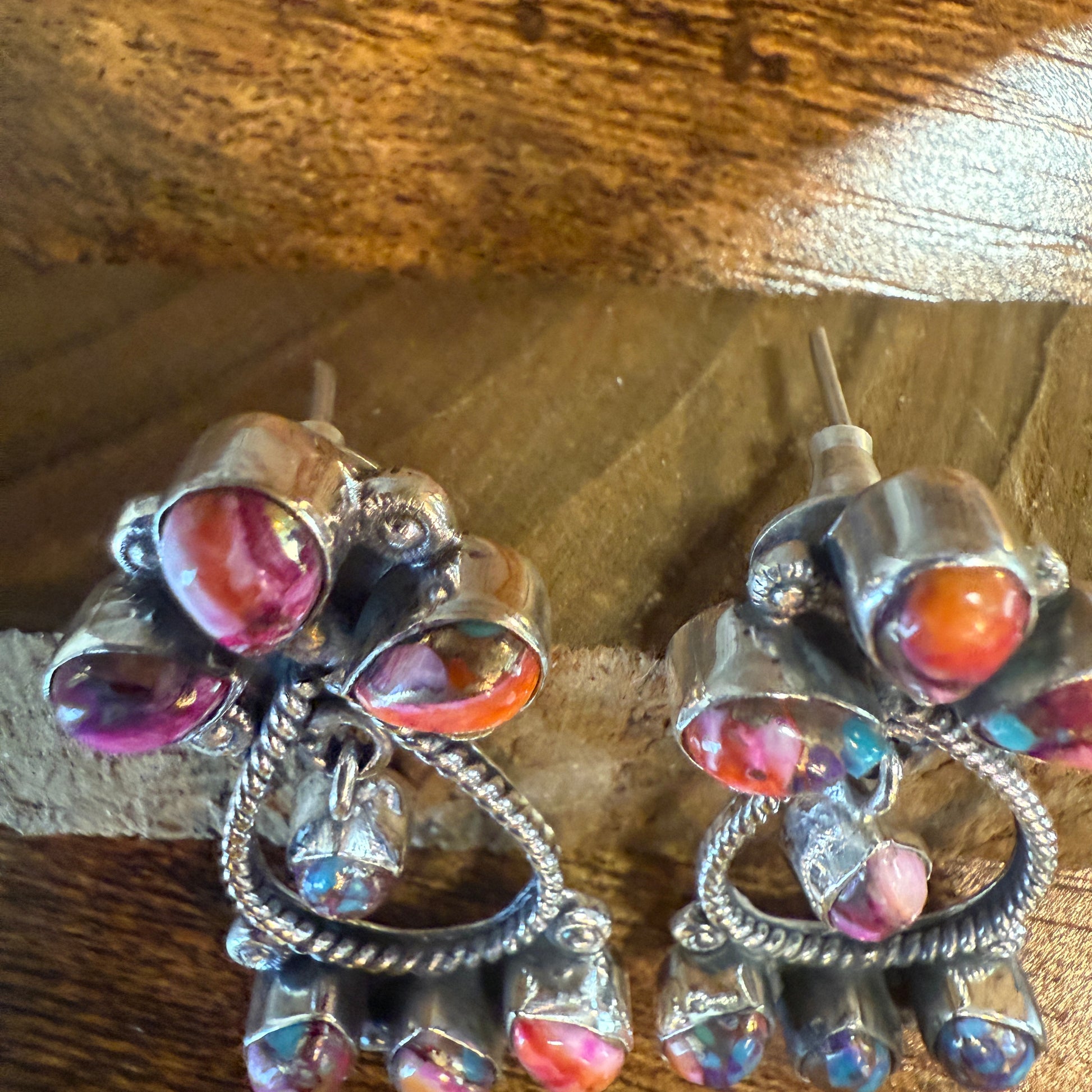 Red Rose Dahlia Gemstone Earrings 14 Stones Handmade 925 Sterling Silver Silver Elegant