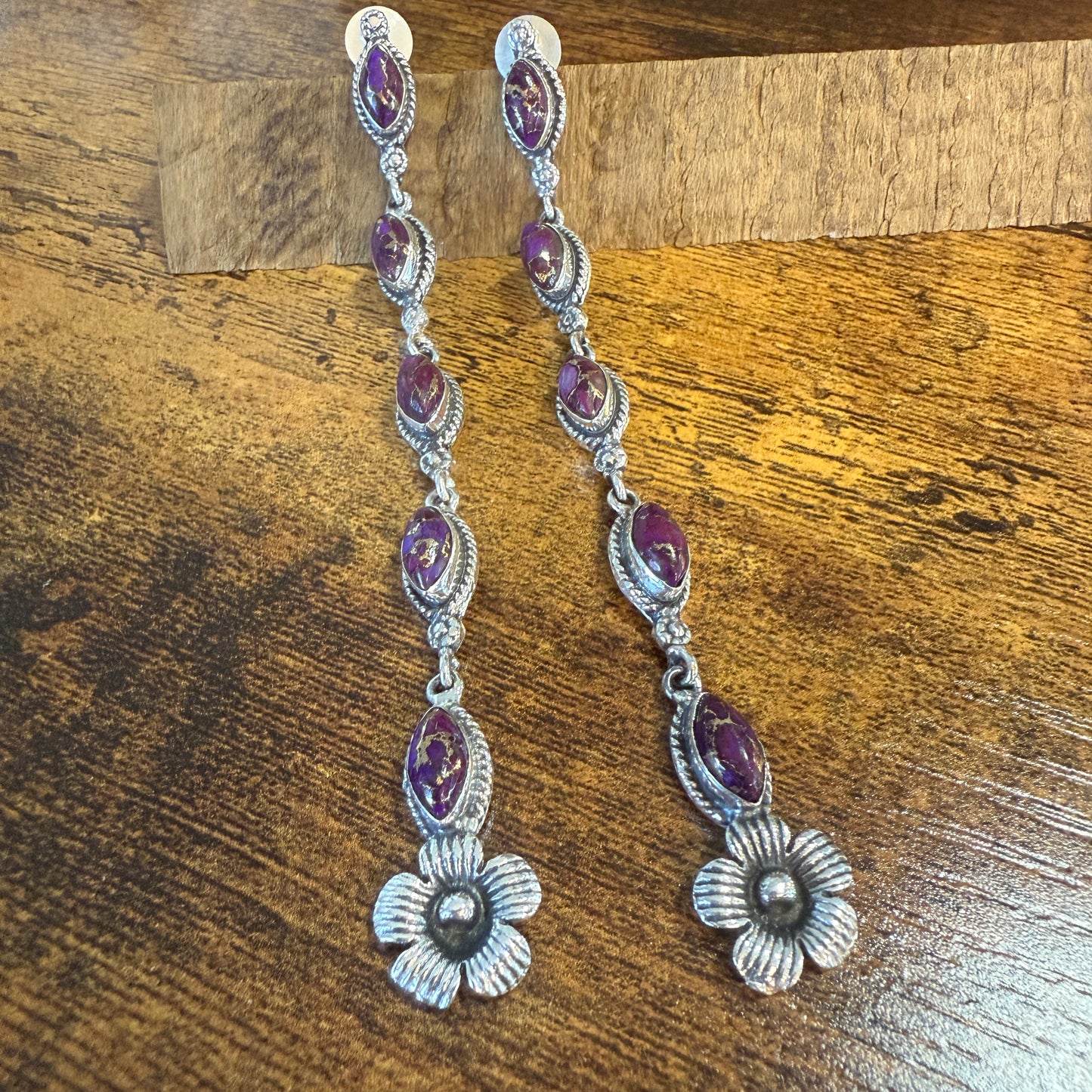 Mohave Purple Copper Turquoise Gemstone Sterling Silver Handmade Stud Earrings Silver Elegant