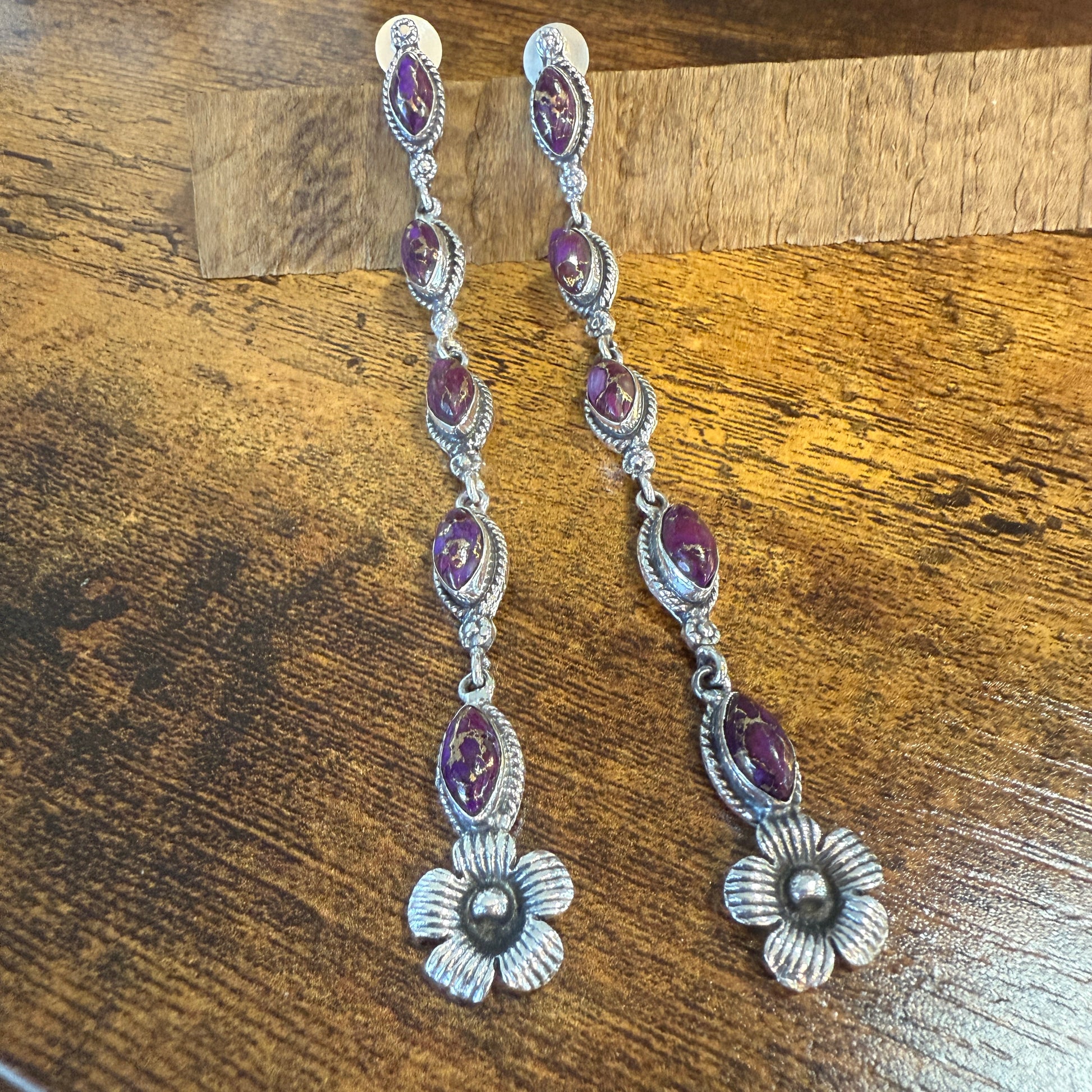 Mohave Purple Copper Turquoise Gemstone Sterling Silver Handmade Stud Earrings Silver Elegant
