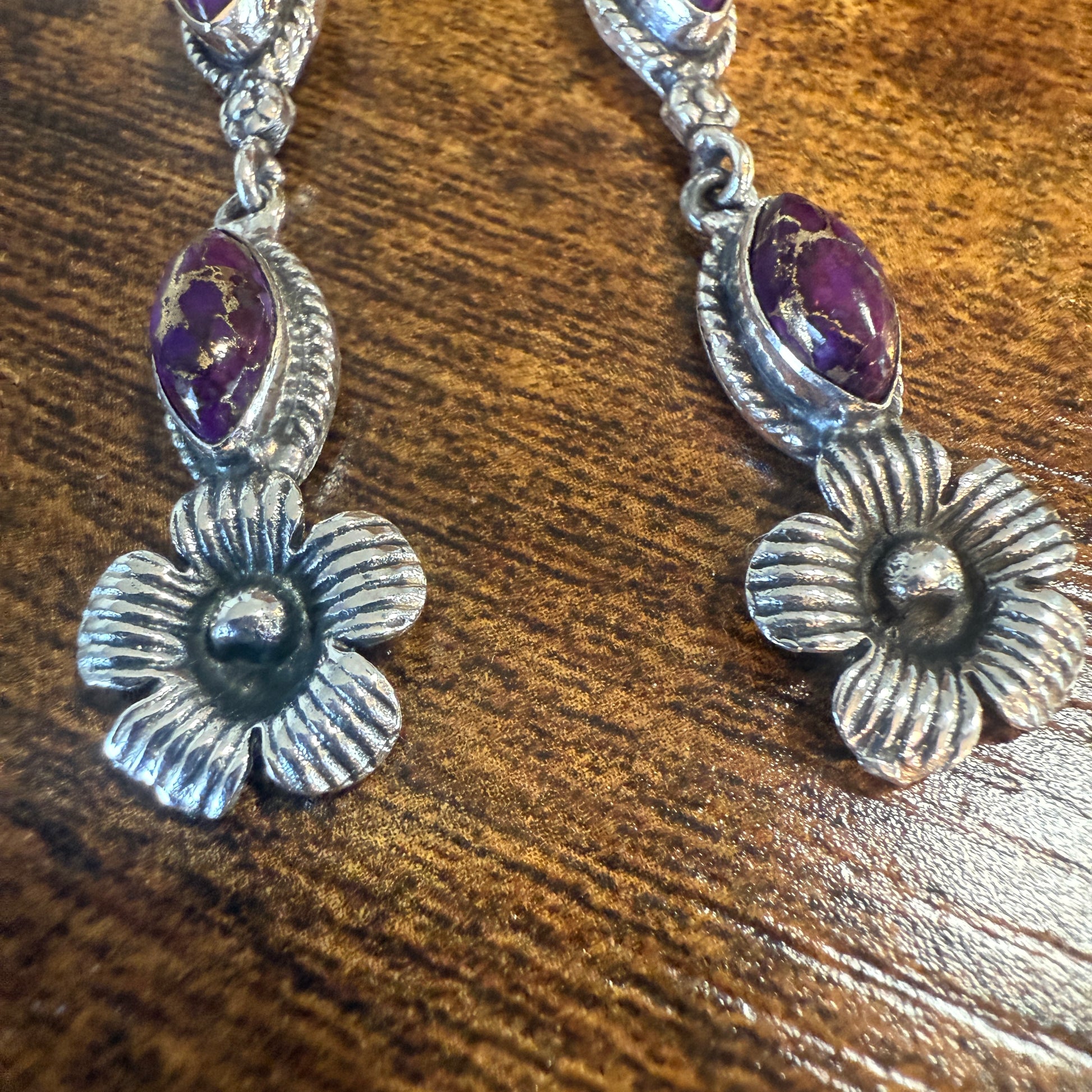 Mohave Purple Copper Turquoise Gemstone Sterling Silver Handmade Stud Earrings Silver Elegant