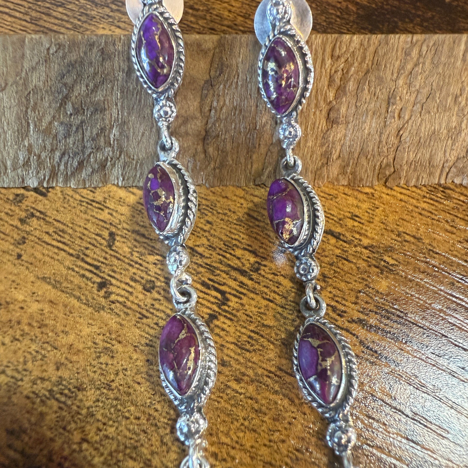 Mohave Purple Copper Turquoise Gemstone Sterling Silver Handmade Stud Earrings Silver Elegant