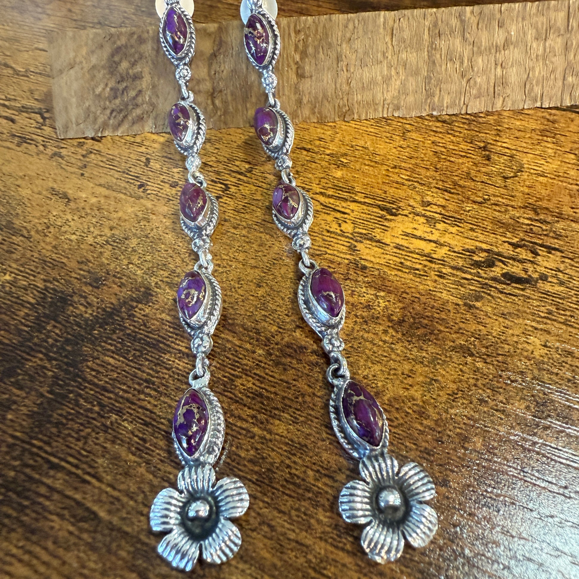 Mohave Purple Copper Turquoise Gemstone Sterling Silver Handmade Stud Earrings Silver Elegant