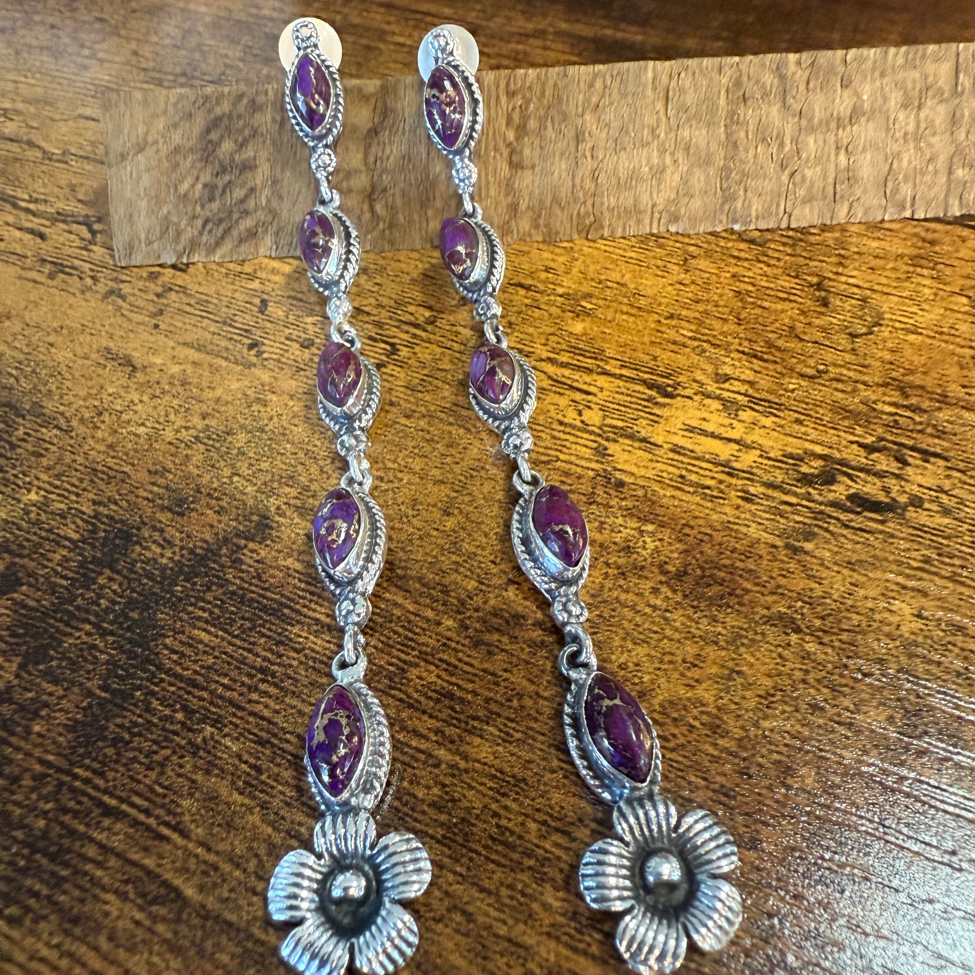 Mohave Purple Copper Turquoise Gemstone Sterling Silver Handmade Stud Earrings Silver Elegant