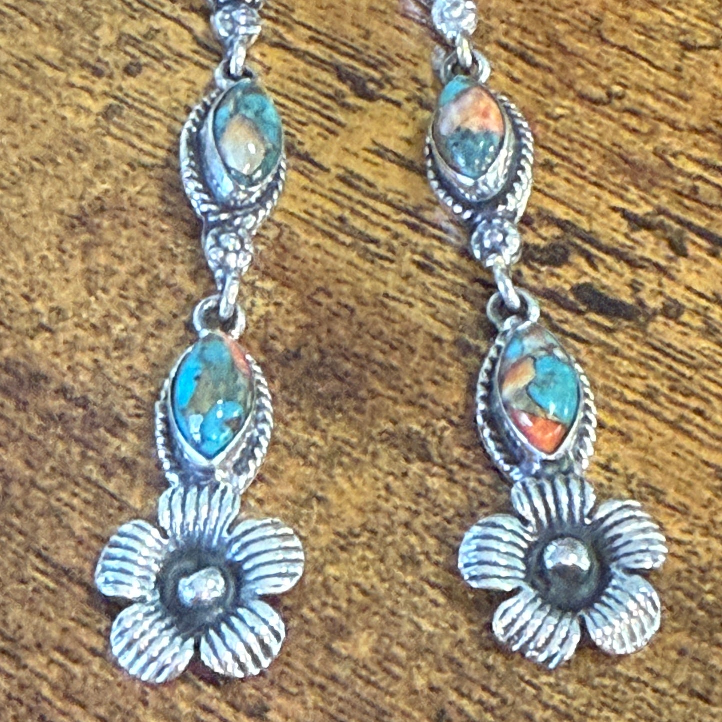 Spiny Oyster Turquoise Sterling Silver Handmade Stud Earrings 4.5 Inches Silver Elegant