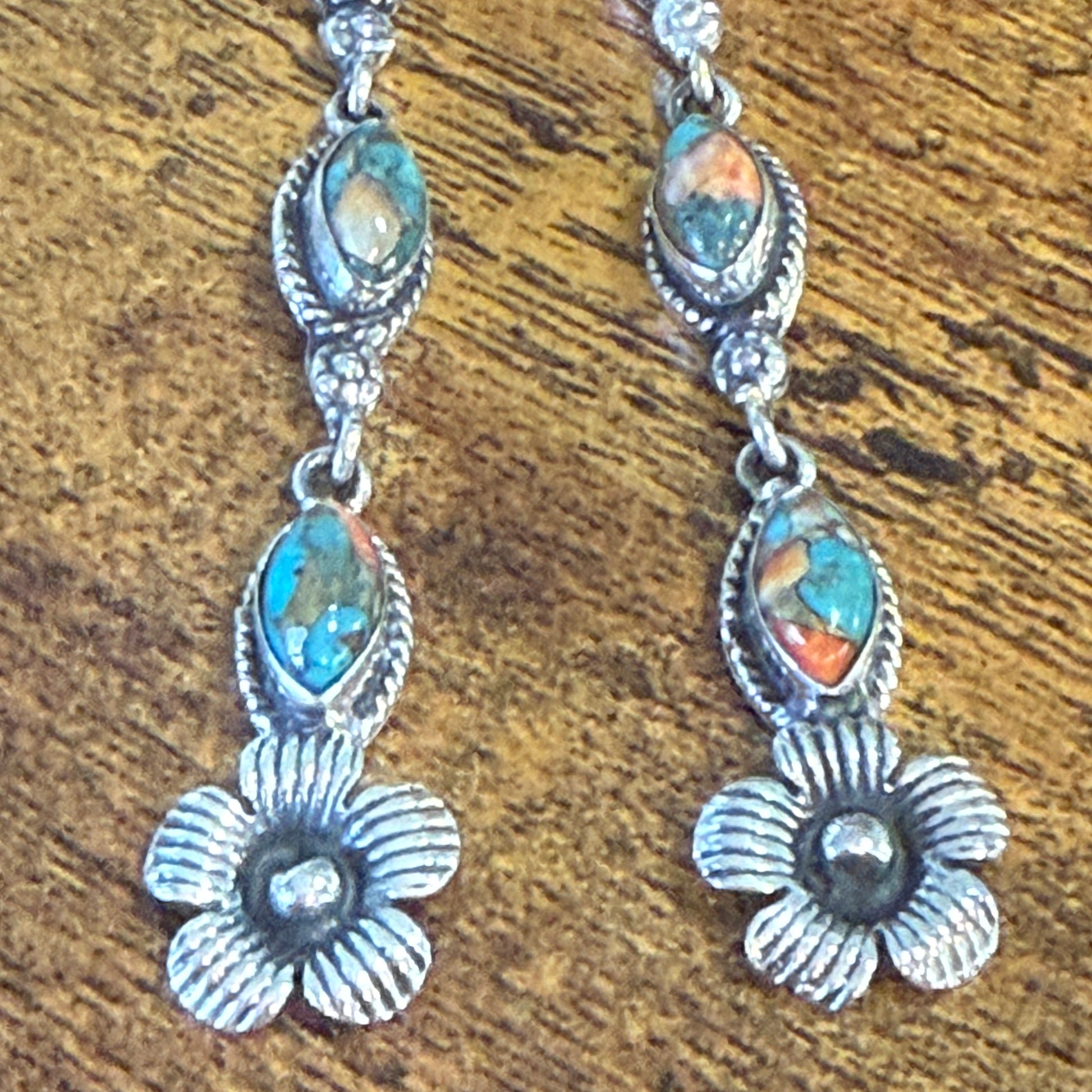 Spiny Oyster Turquoise Sterling Silver Handmade Stud Earrings 4.5 Inches Silver Elegant