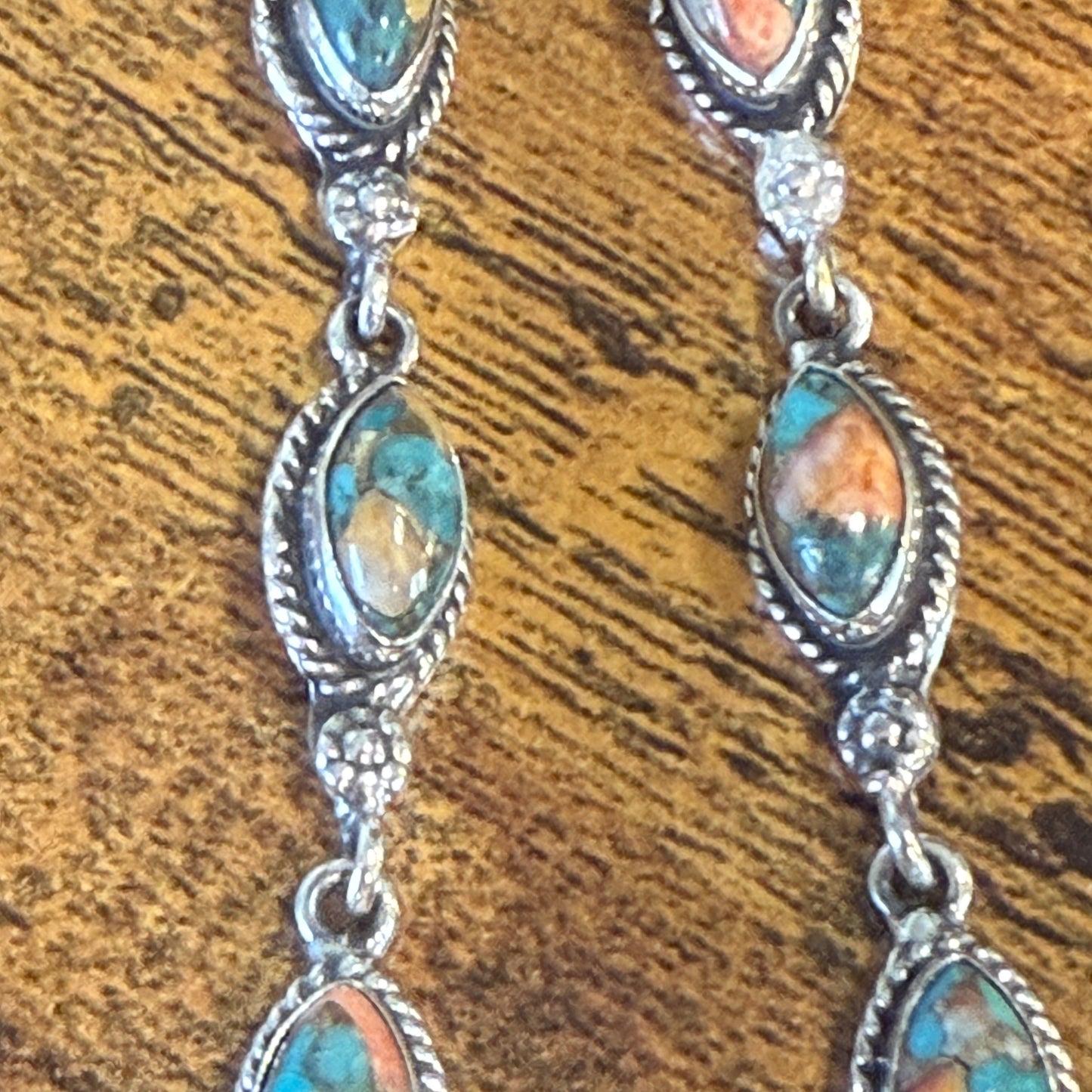 Spiny Oyster Turquoise Sterling Silver Handmade Stud Earrings 4.5 Inches Silver Elegant