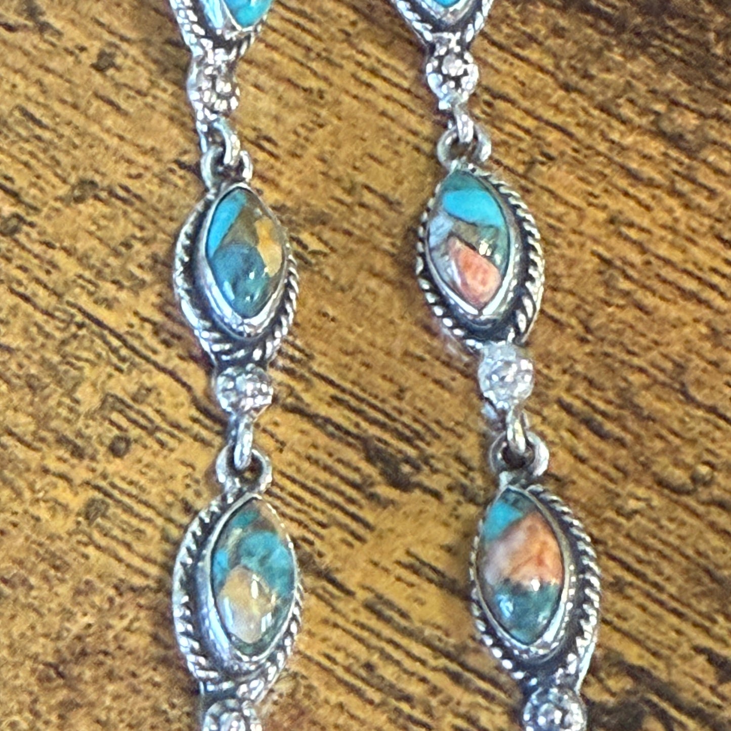 Spiny Oyster Turquoise Sterling Silver Handmade Stud Earrings 4.5 Inches Silver Elegant