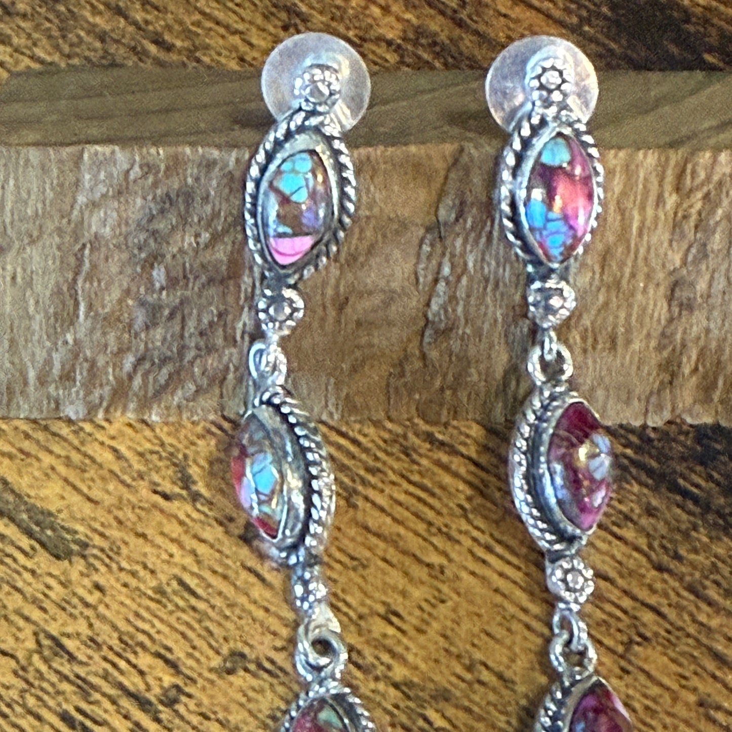 Kingman Pink Dahlia Turquoise Gemstone Sterling Silver Stud Earrings Silver Elegant