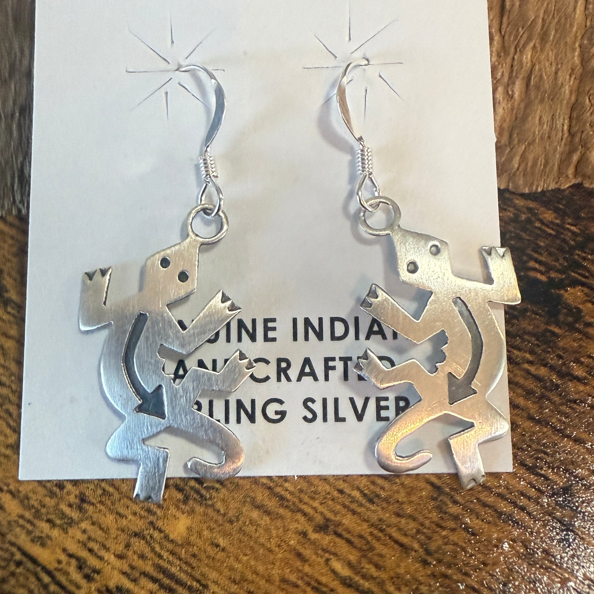 Native American Sterling Silver Lizard Dangle Earrings 1.5 Inch by Gene Silver Elegant