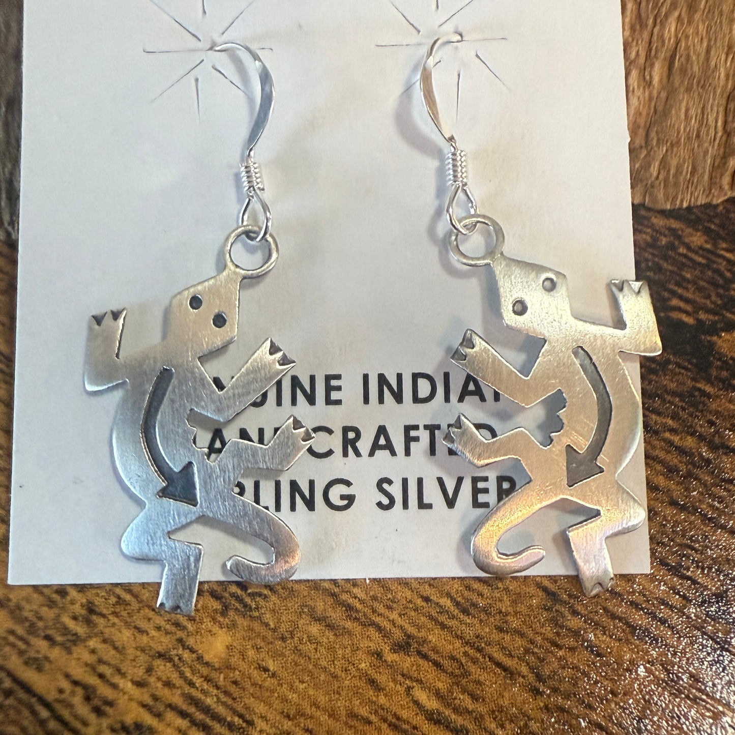 Native American Sterling Silver Lizard Dangle Earrings 1.5 Inch by Gene Silver Elegant