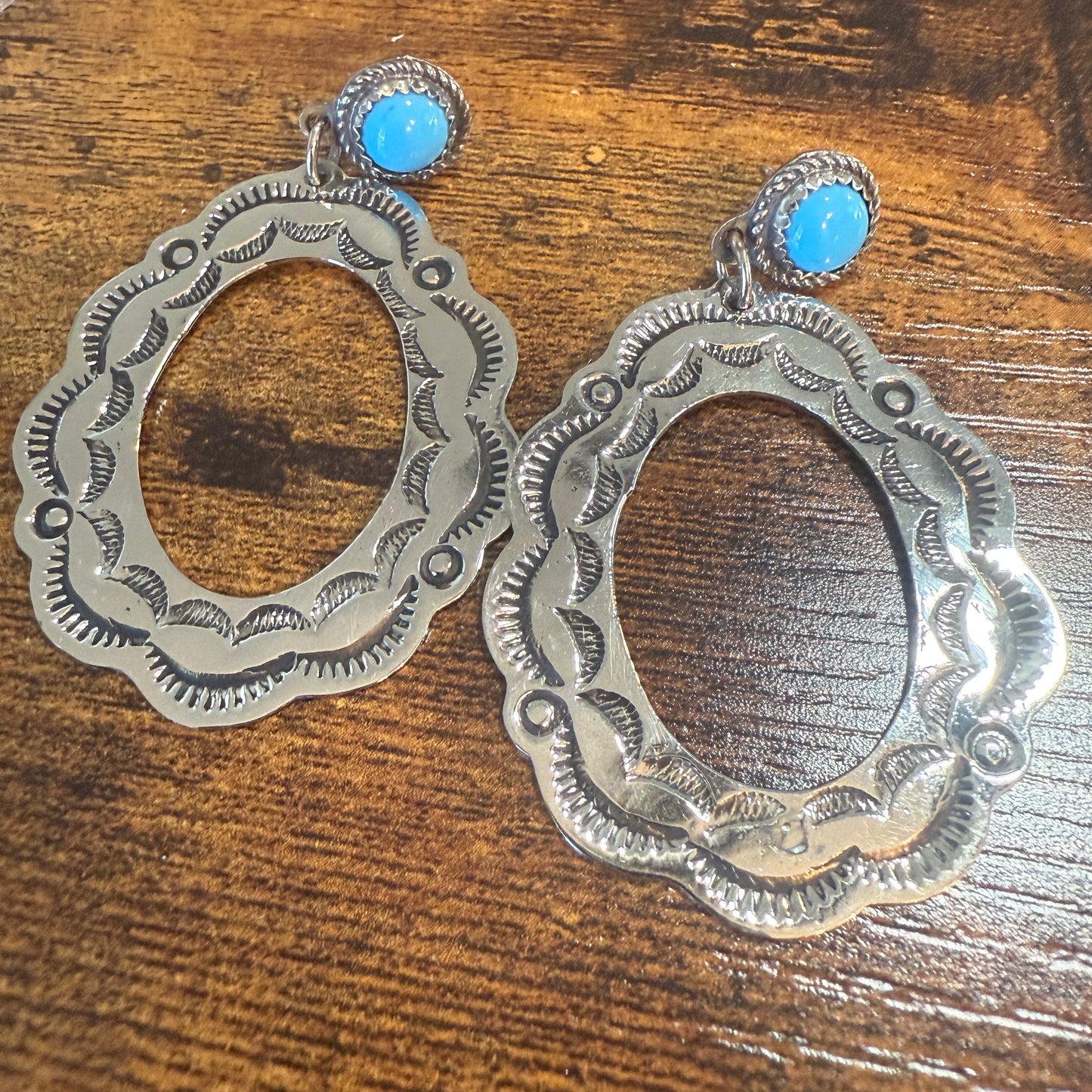 Navajo Style Turquoise Dangle Earring Signed By Cleveland Nickel Silver Silver Elegant