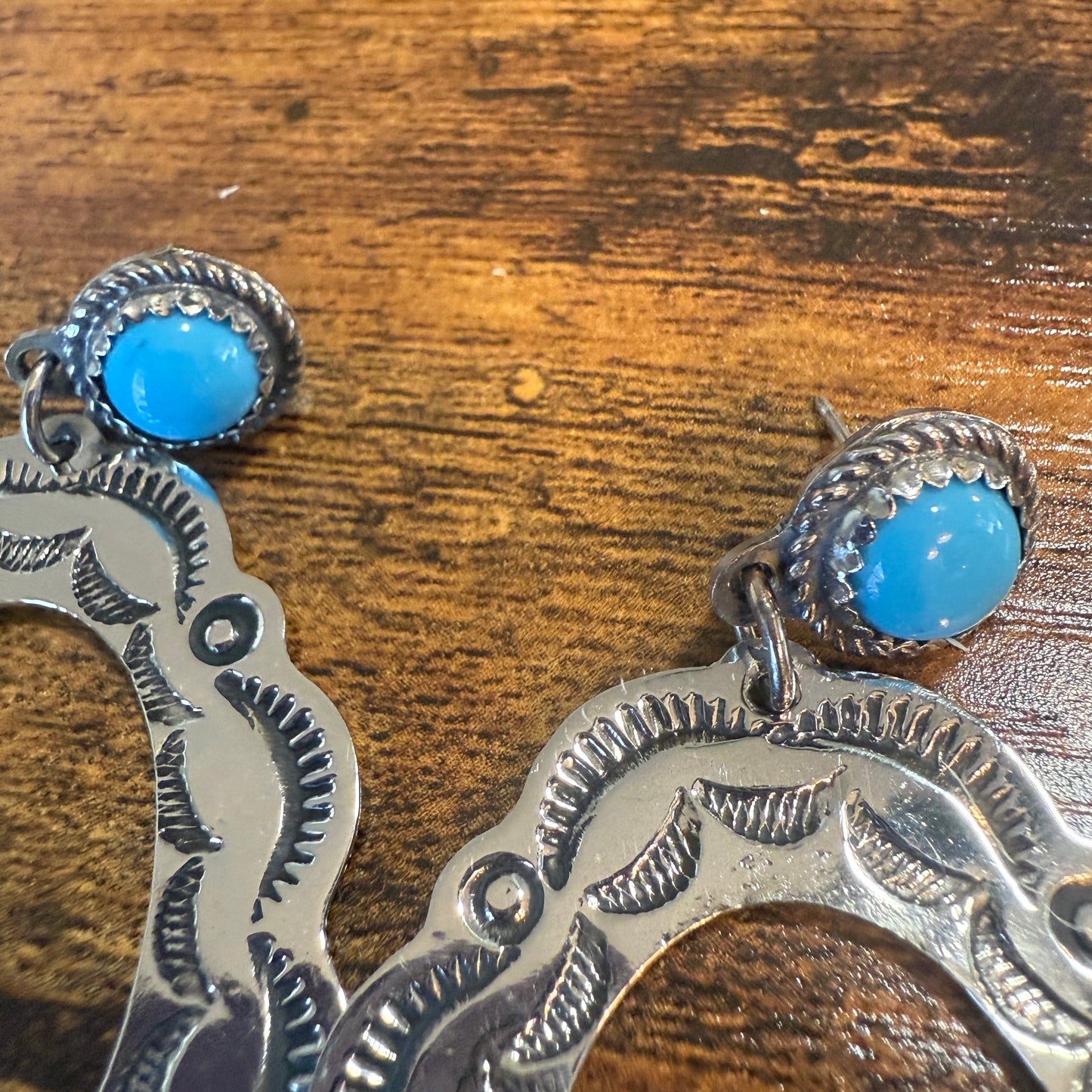 Navajo Style Turquoise Dangle Earring Signed By Cleveland Nickel Silver Silver Elegant