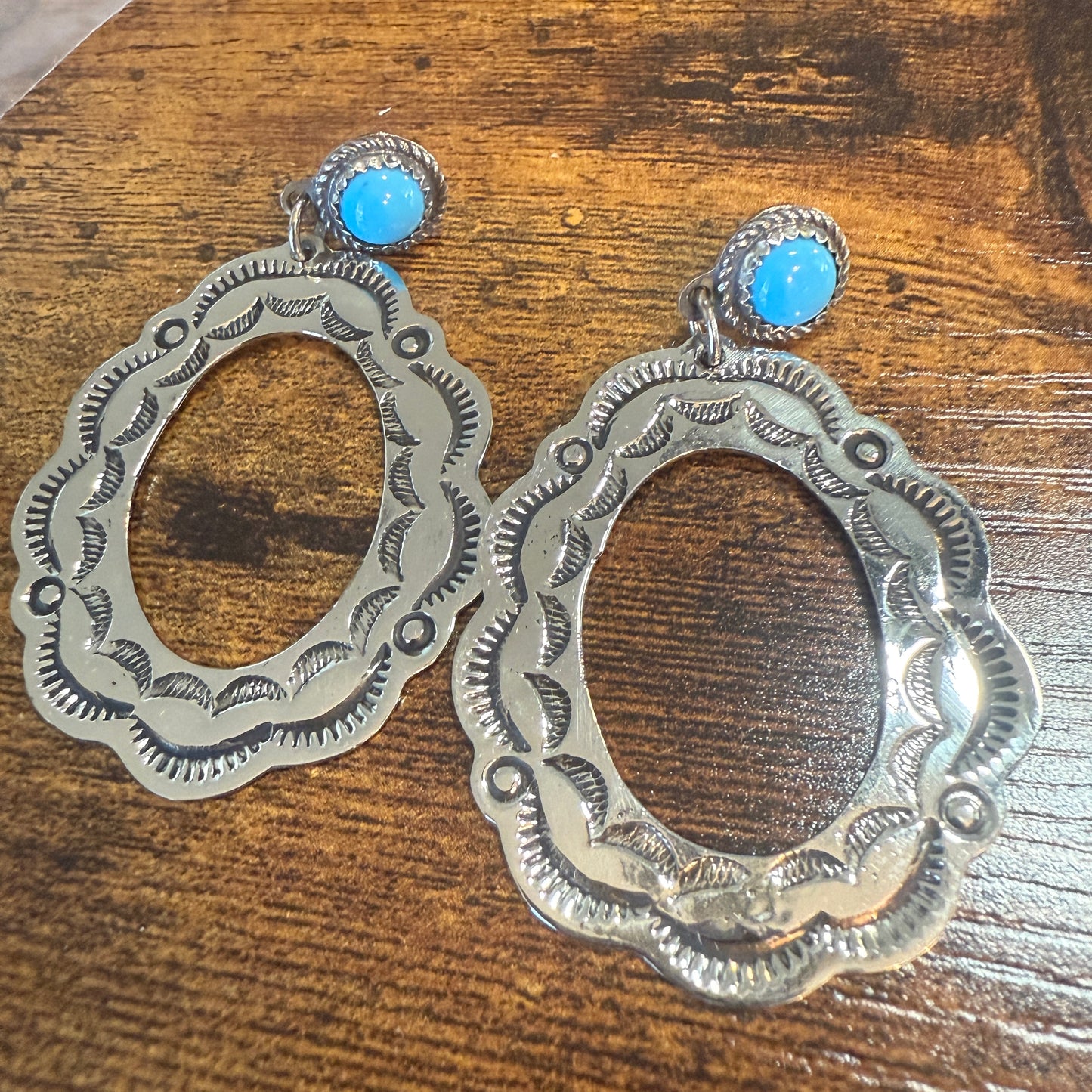 Navajo Style Turquoise Dangle Earring Signed By Cleveland Nickel Silver Silver Elegant
