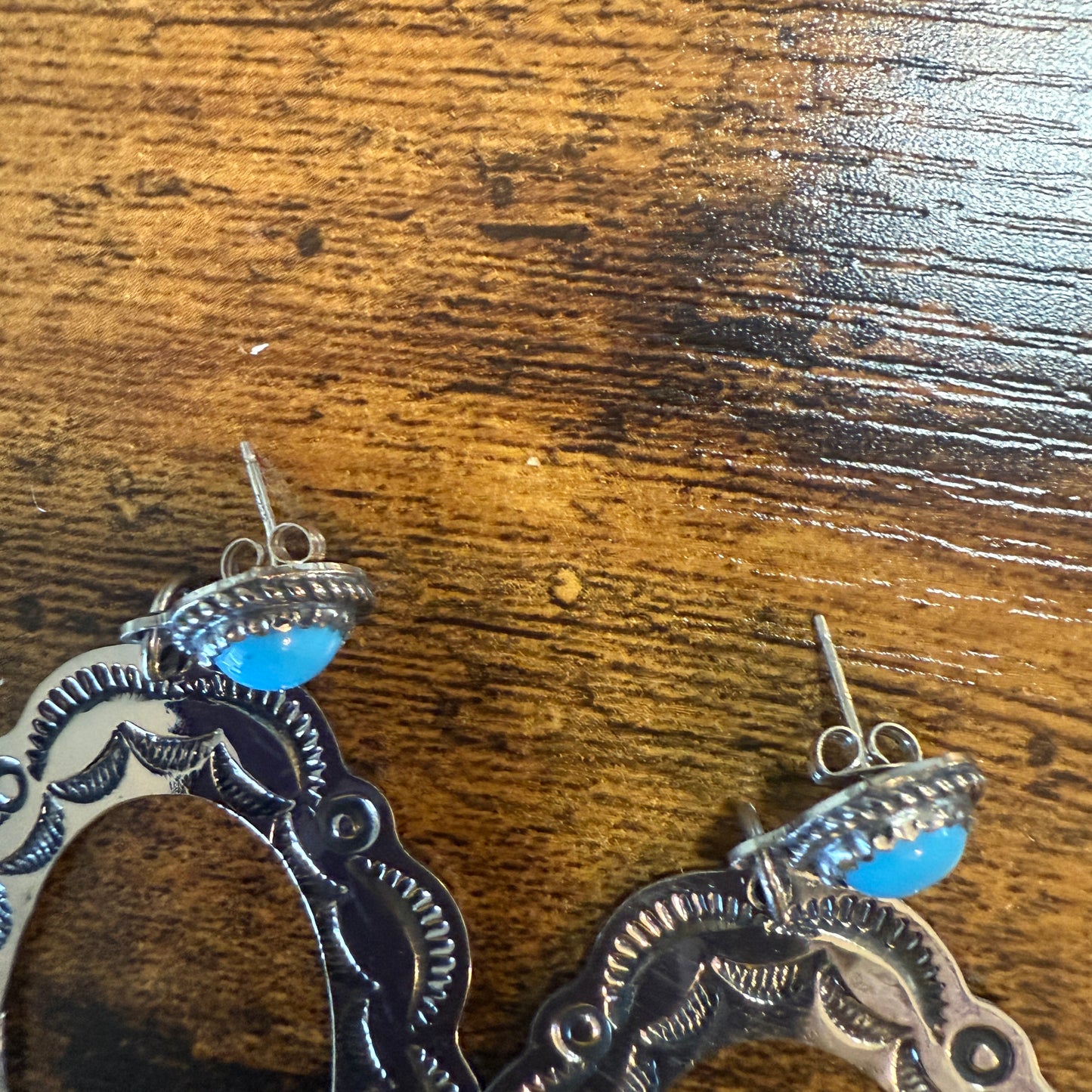 Navajo Style Turquoise Dangle Earring Signed By Cleveland Nickel Silver Silver Elegant
