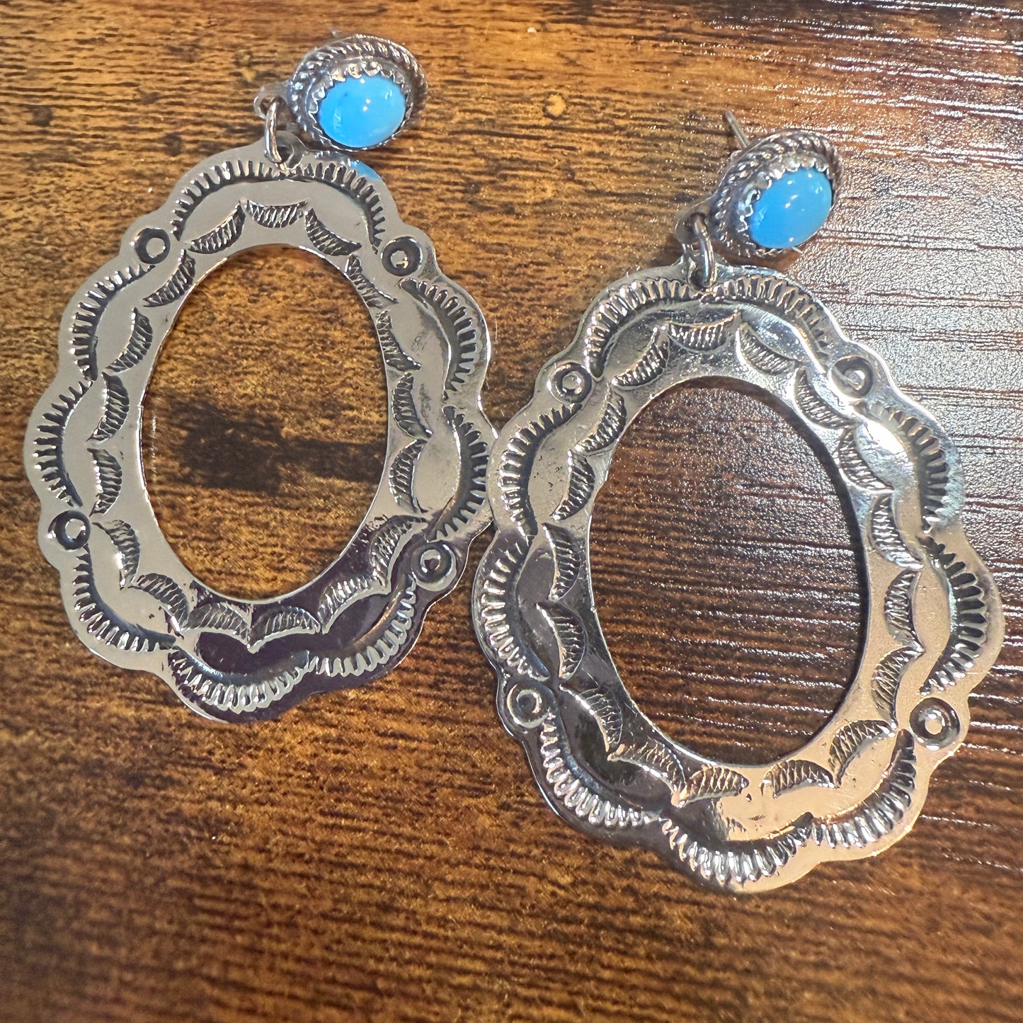 Navajo Style Turquoise Dangle Earring Signed By Cleveland Nickel Silver Silver Elegant
