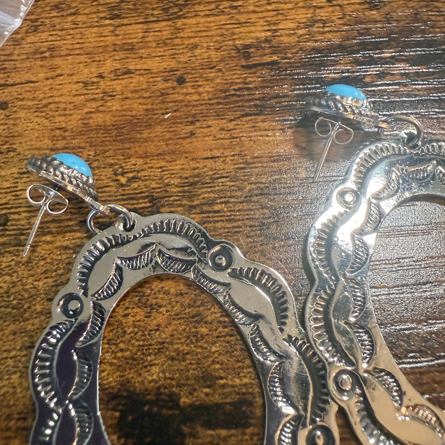 Navajo Style Turquoise Dangle Earring Signed By Cleveland Nickel Silver Silver Elegant