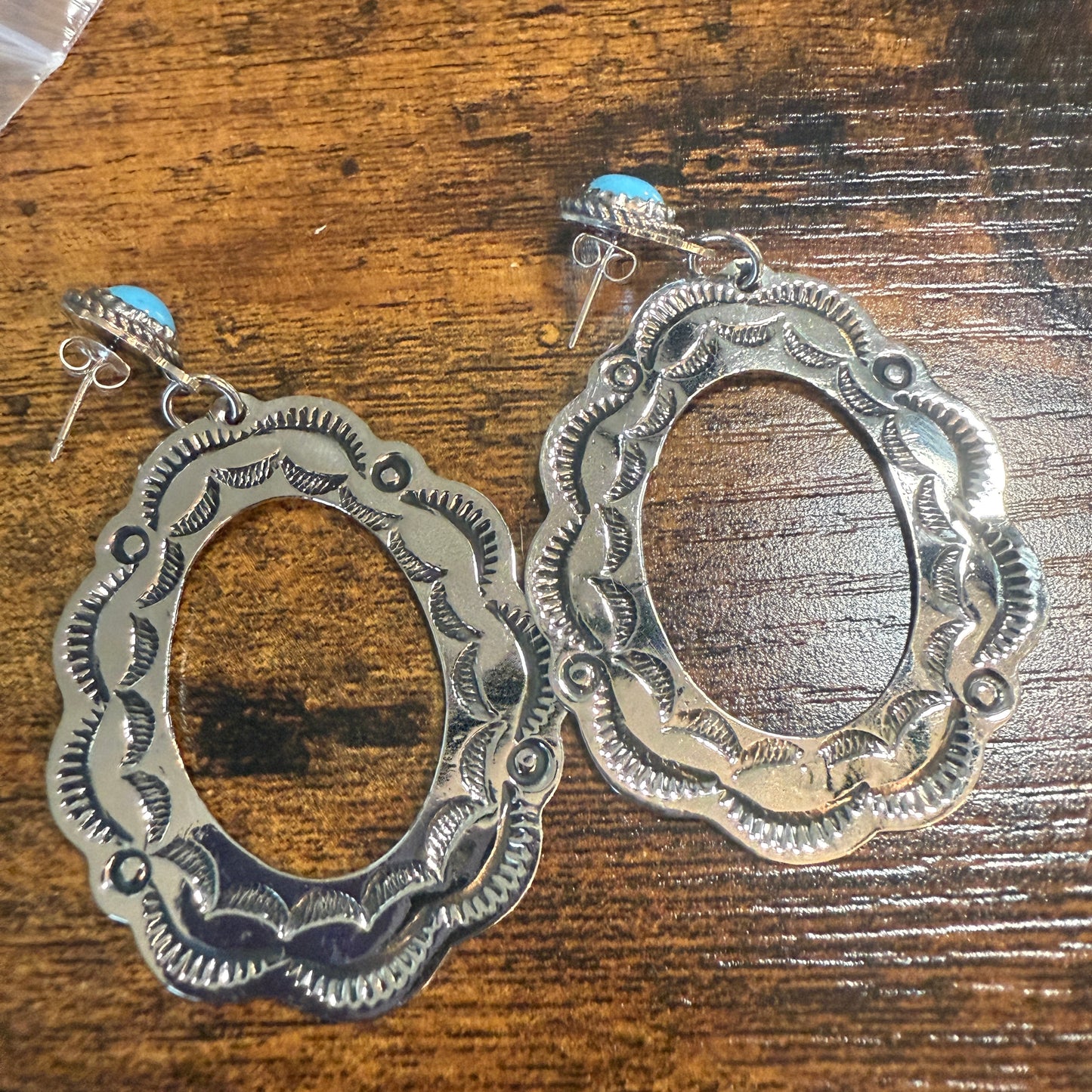 Navajo Style Turquoise Dangle Earring Signed By Cleveland Nickel Silver Silver Elegant