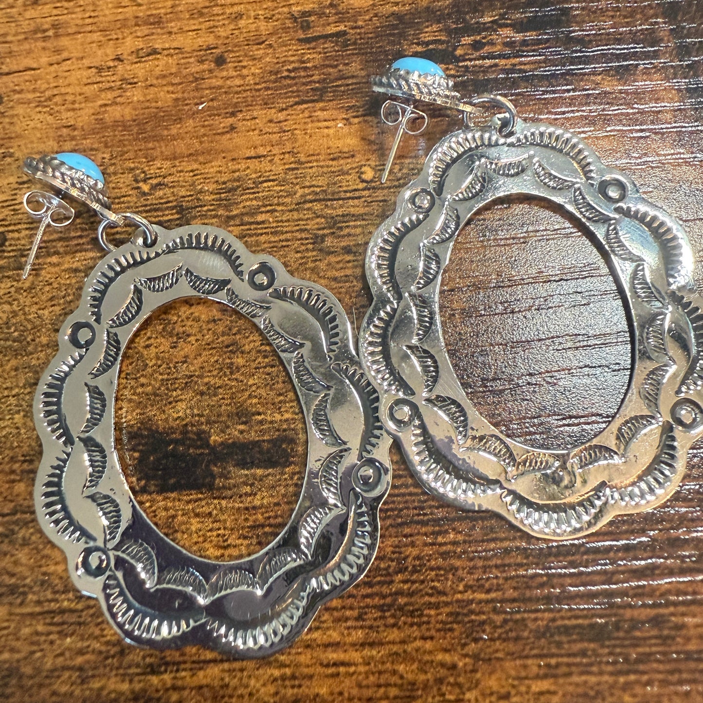 Navajo Style Turquoise Dangle Earring Signed By Cleveland Nickel Silver Silver Elegant