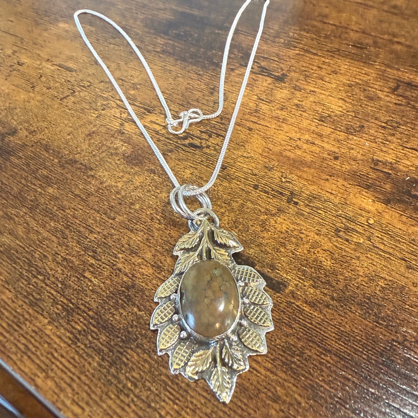 Natural Tibetan Turquoise Leaf Pendant In 925 Sterling Silver 18 Inch Chain Silver Elegant