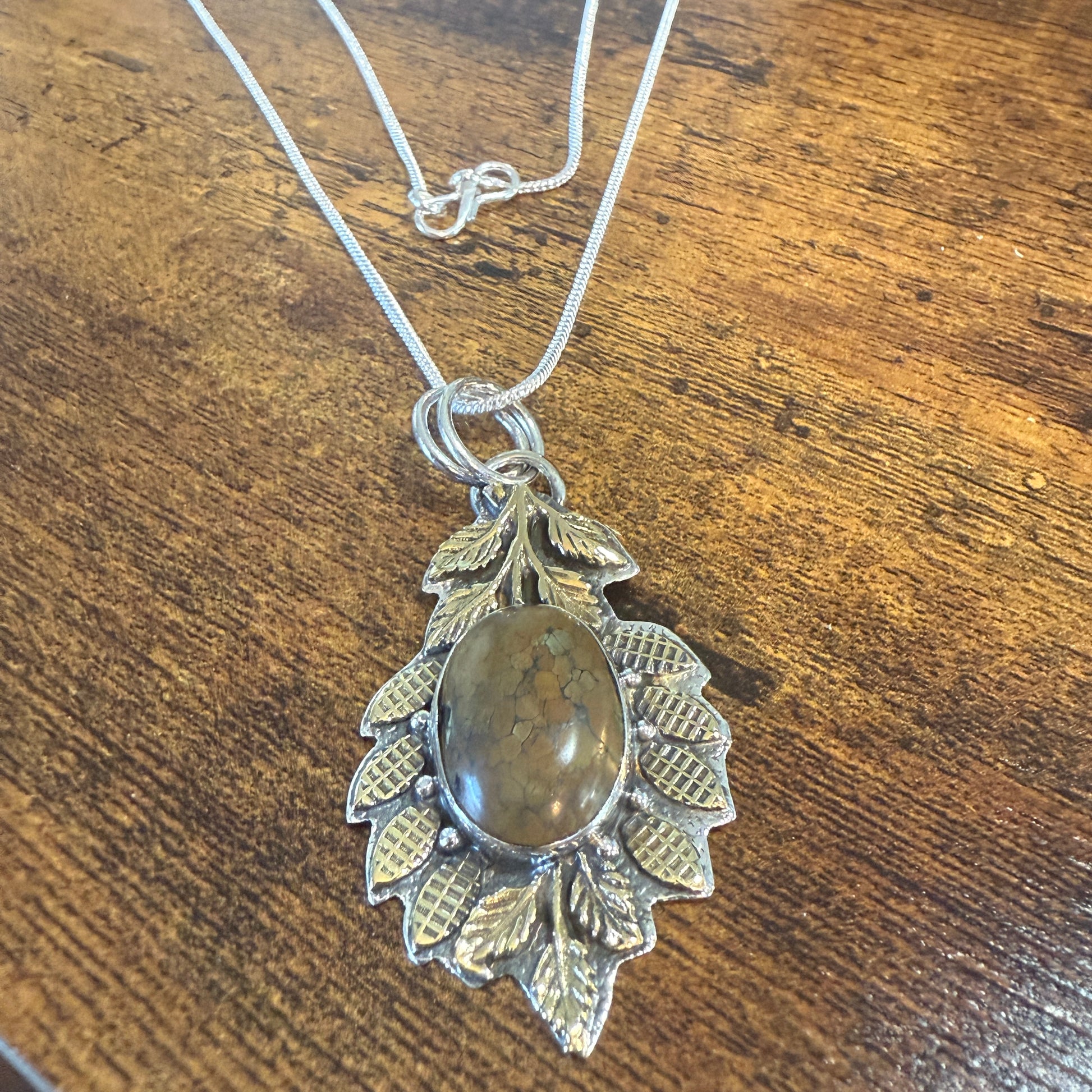 Natural Tibetan Turquoise Leaf Pendant In 925 Sterling Silver 18 Inch Chain Silver Elegant