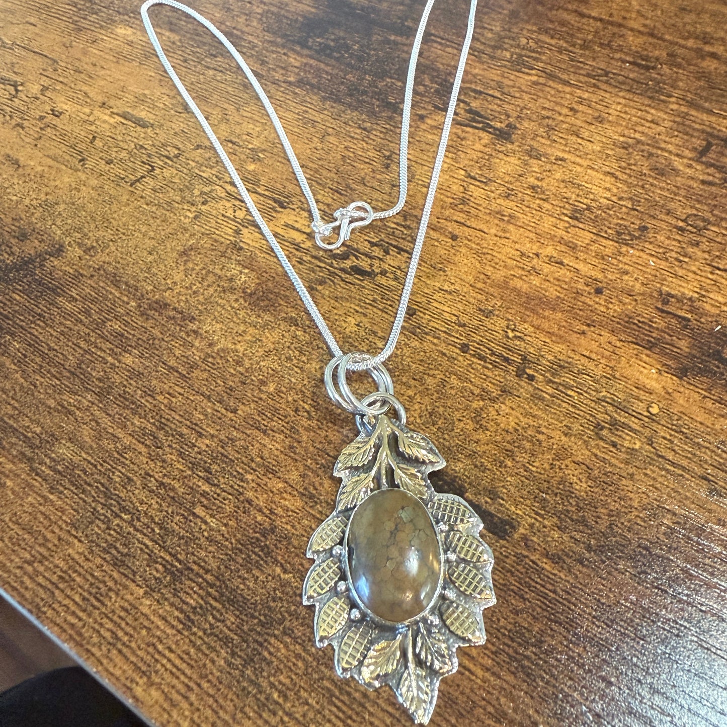 Natural Tibetan Turquoise Leaf Pendant In 925 Sterling Silver 18 Inch Chain Silver Elegant