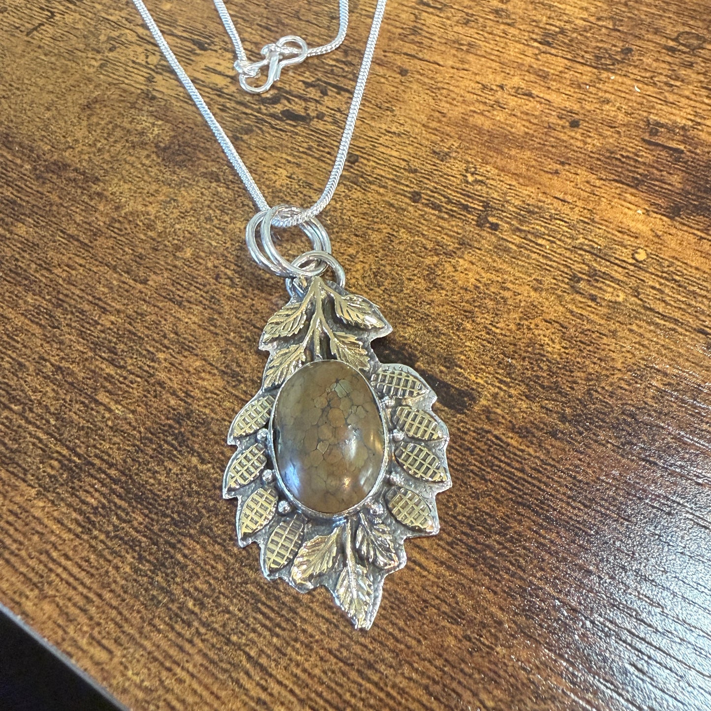 Natural Tibetan Turquoise Leaf Pendant In 925 Sterling Silver 18 Inch Chain Silver Elegant