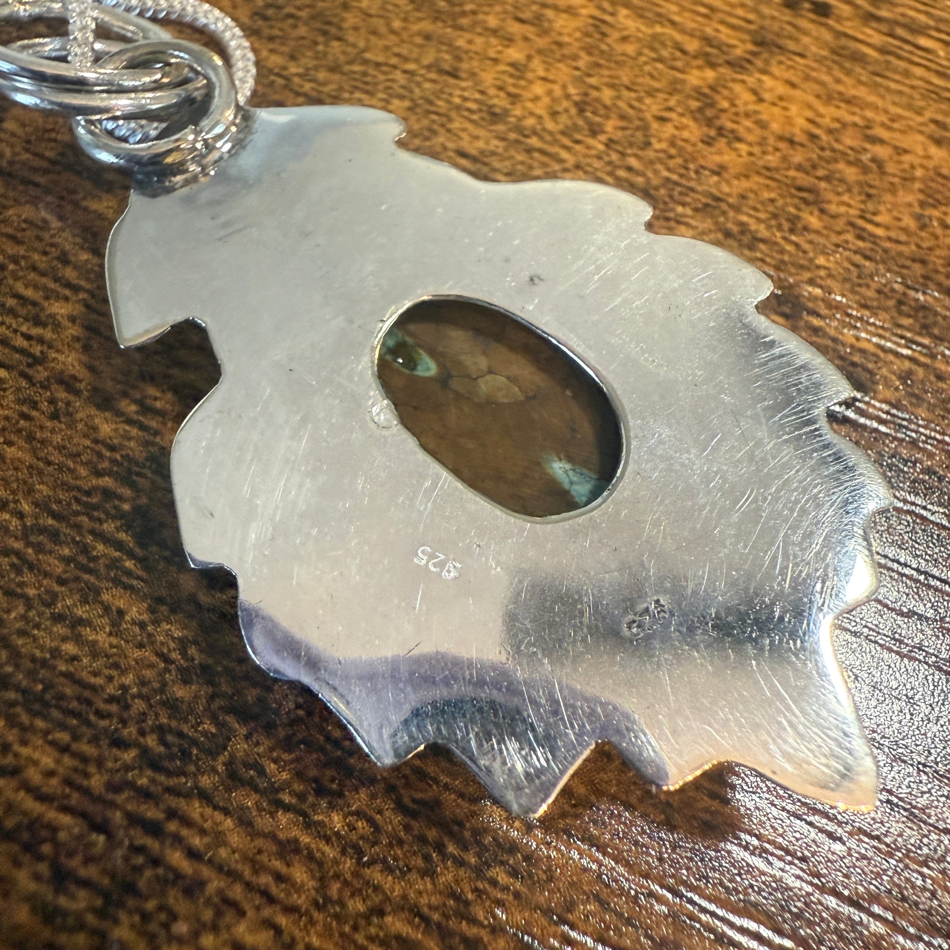 Natural Tibetan Turquoise Leaf Pendant In 925 Sterling Silver 18 Inch Chain Silver Elegant