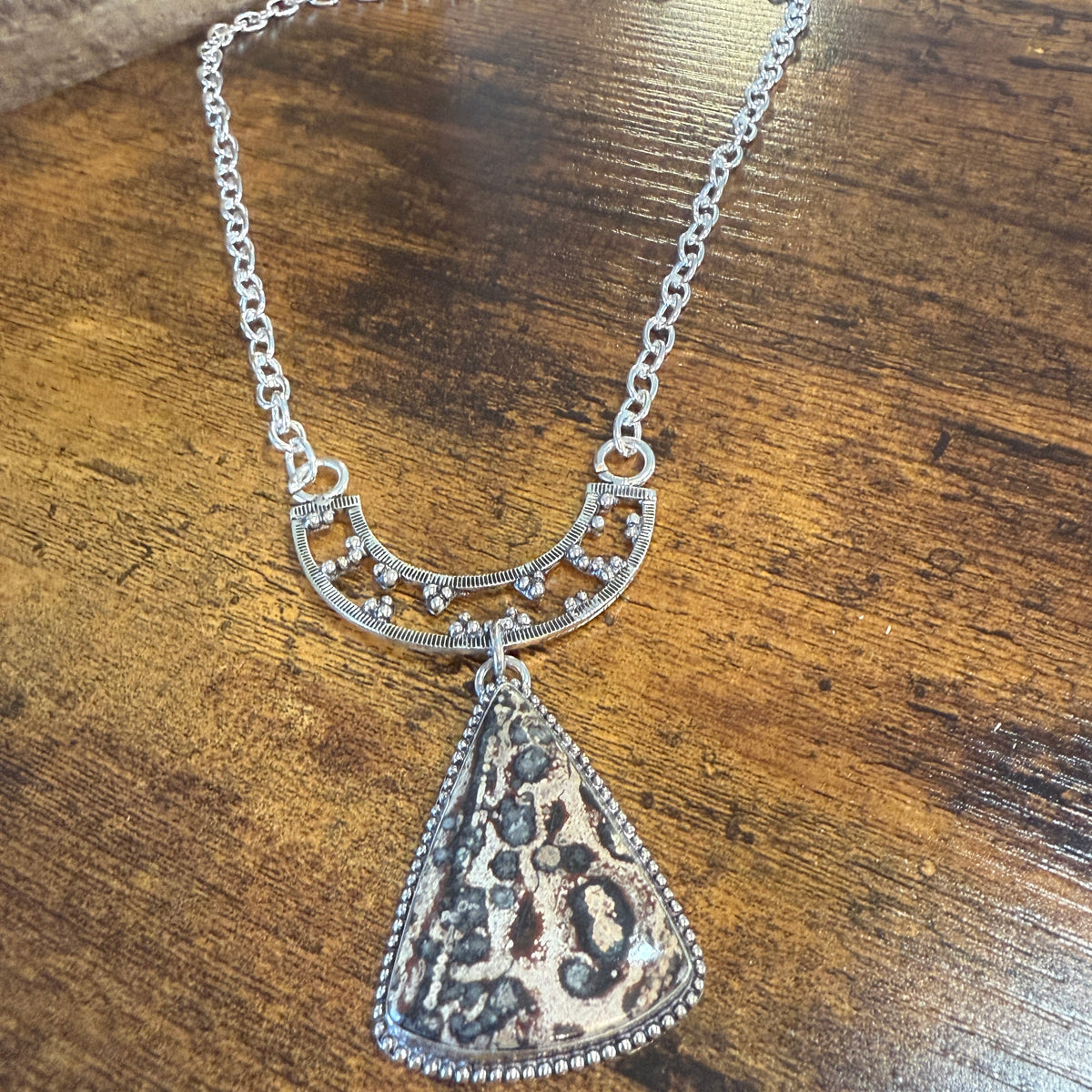 Leopard Skin Jasper Gemstone Ethnic Chain Necklace 925 Sterling Silver 18 Inch Silver Elegant