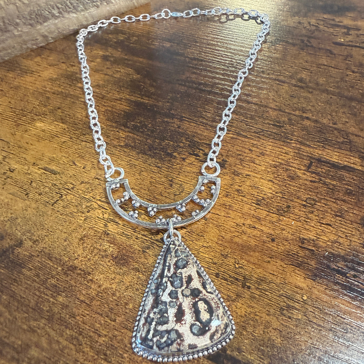 Leopard Skin Jasper Gemstone Ethnic Chain Necklace 925 Sterling Silver 18 Inch Silver Elegant