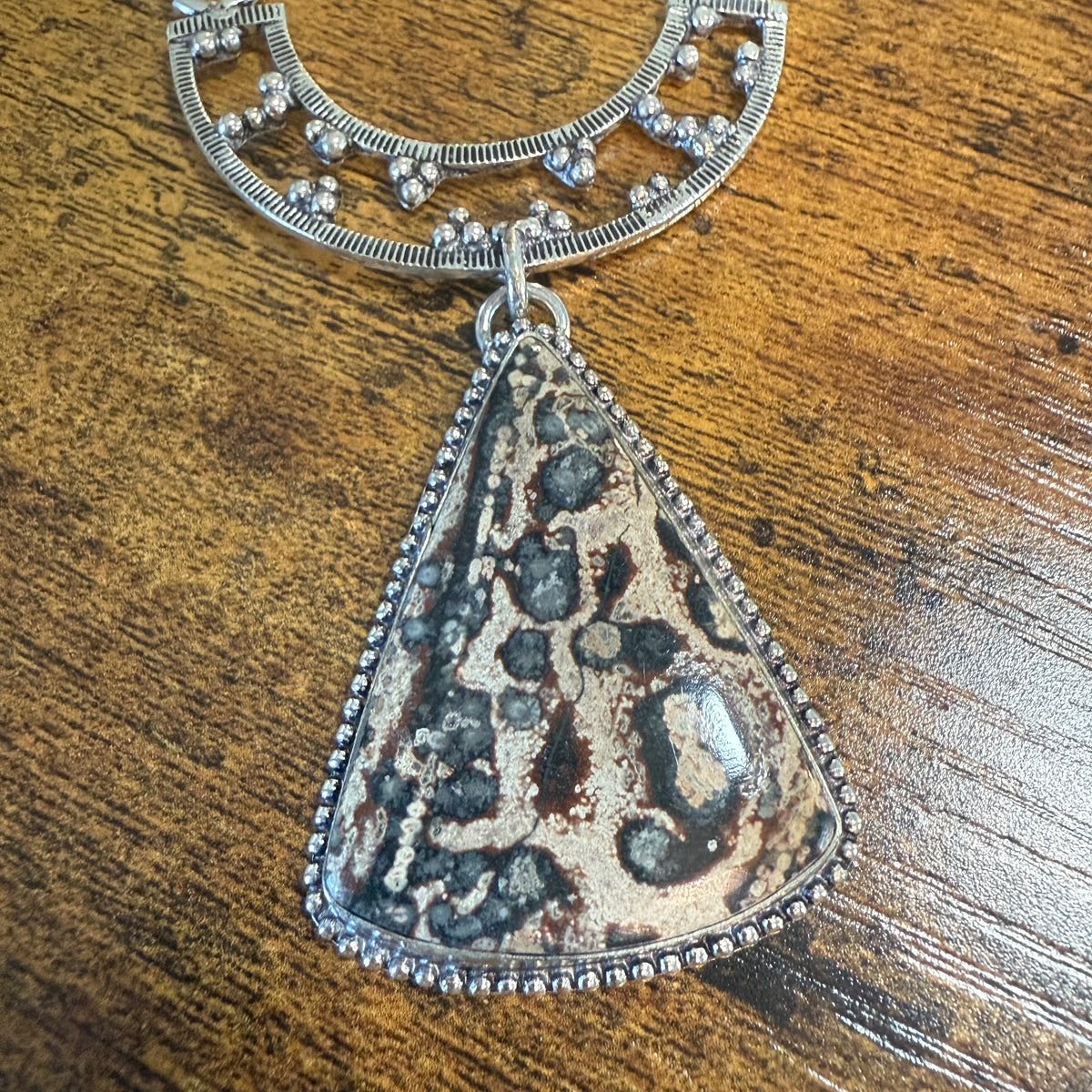 Leopard Skin Jasper Gemstone Ethnic Chain Necklace 925 Sterling Silver 18 Inch Silver Elegant