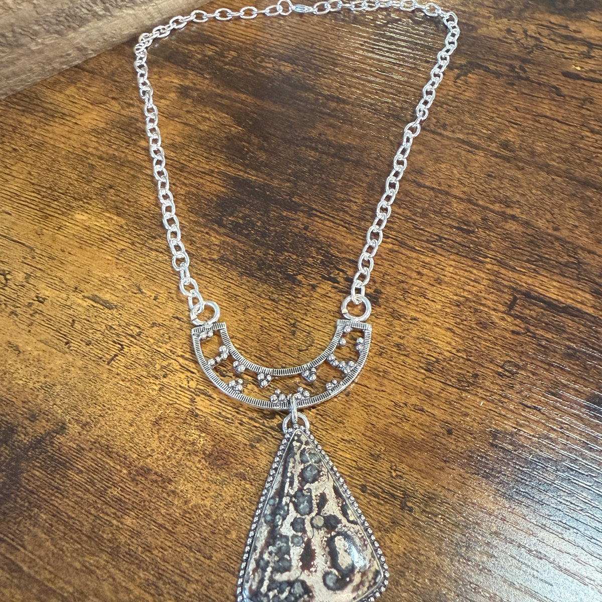 Leopard Skin Jasper Gemstone Ethnic Chain Necklace 925 Sterling Silver 18 Inch Silver Elegant