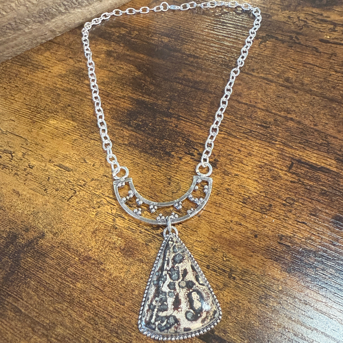 Leopard Skin Jasper Gemstone Ethnic Chain Necklace 925 Sterling Silver 18 Inch Silver Elegant