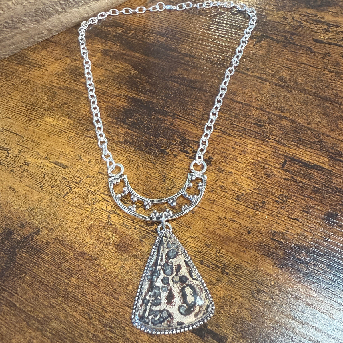 Leopard Skin Jasper Gemstone Ethnic Chain Necklace 925 Sterling Silver 18 Inch Silver Elegant