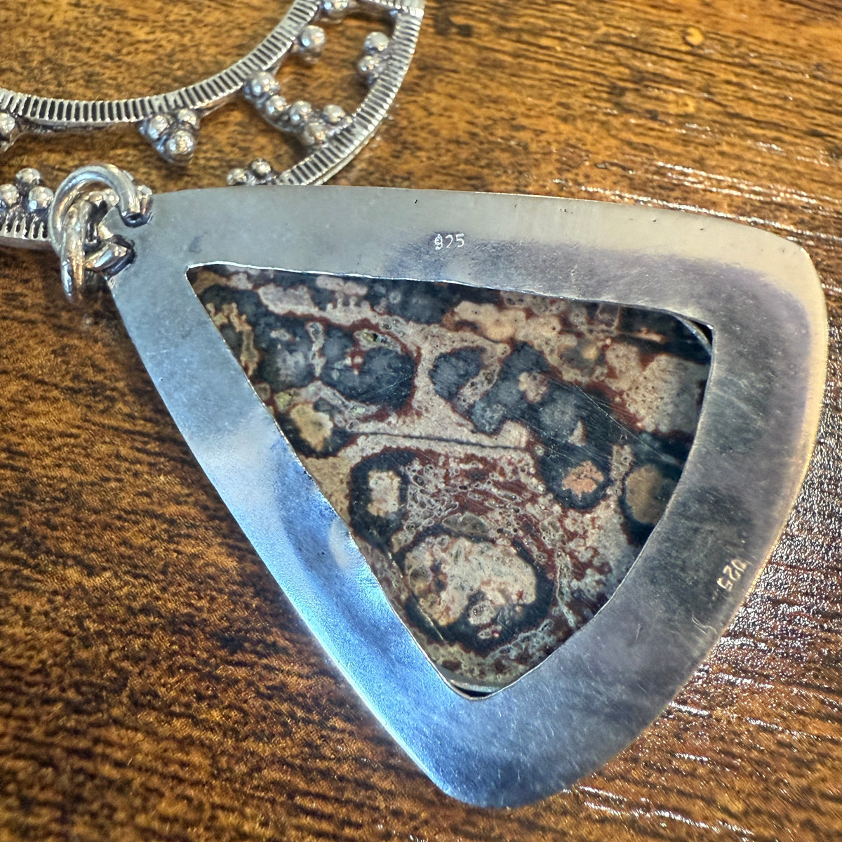 Leopard Skin Jasper Gemstone Ethnic Chain Necklace 925 Sterling Silver 18 Inch Silver Elegant