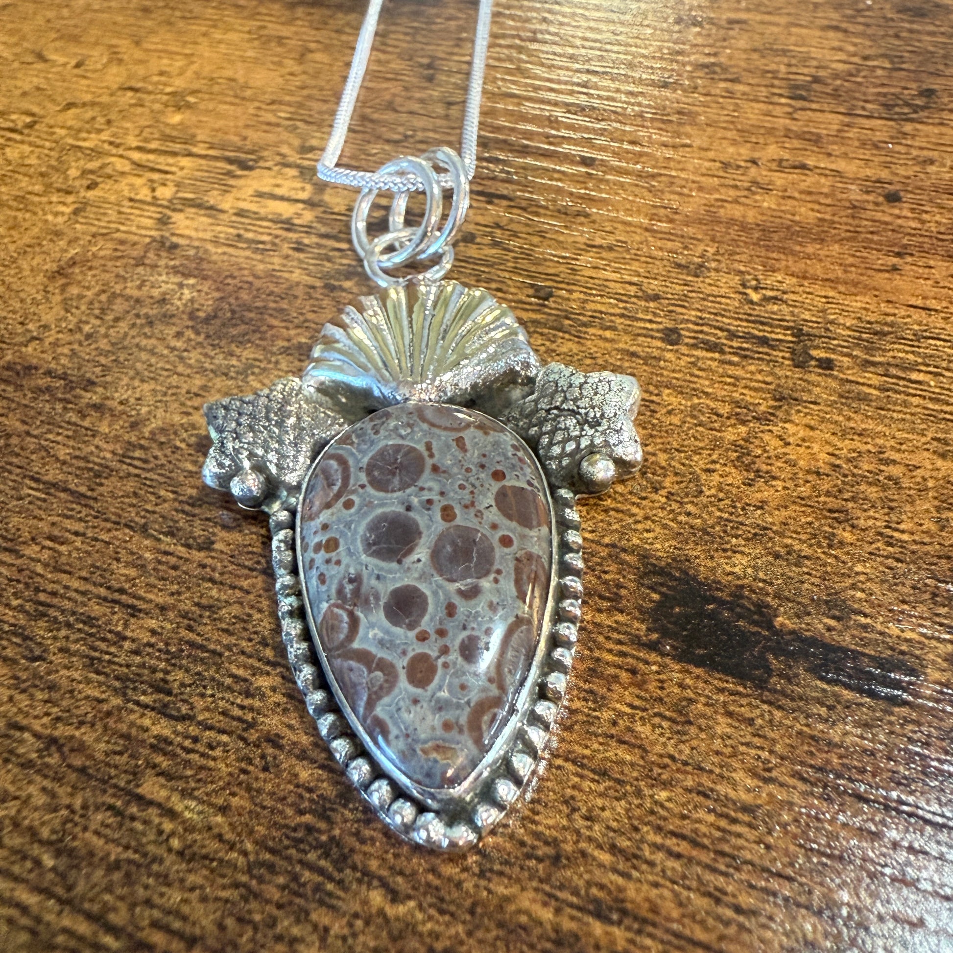 Natural Asteroid Jasper Star Fish Pendant Brown 925 Sterling Silver 18 In Chain Silver Elegant