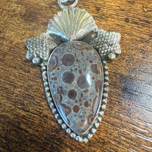 Natural Asteroid Jasper Star Fish Pendant Brown 925 Sterling Silver 18 In Chain Silver Elegant