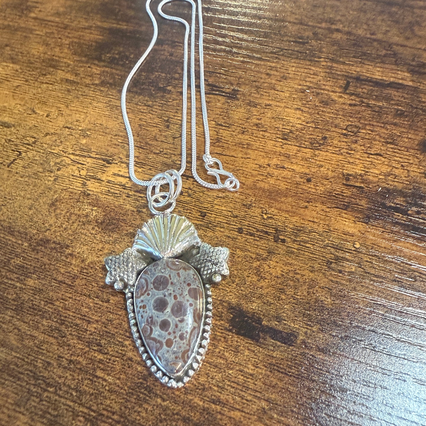 Natural Asteroid Jasper Star Fish Pendant Brown 925 Sterling Silver 18 In Chain Silver Elegant