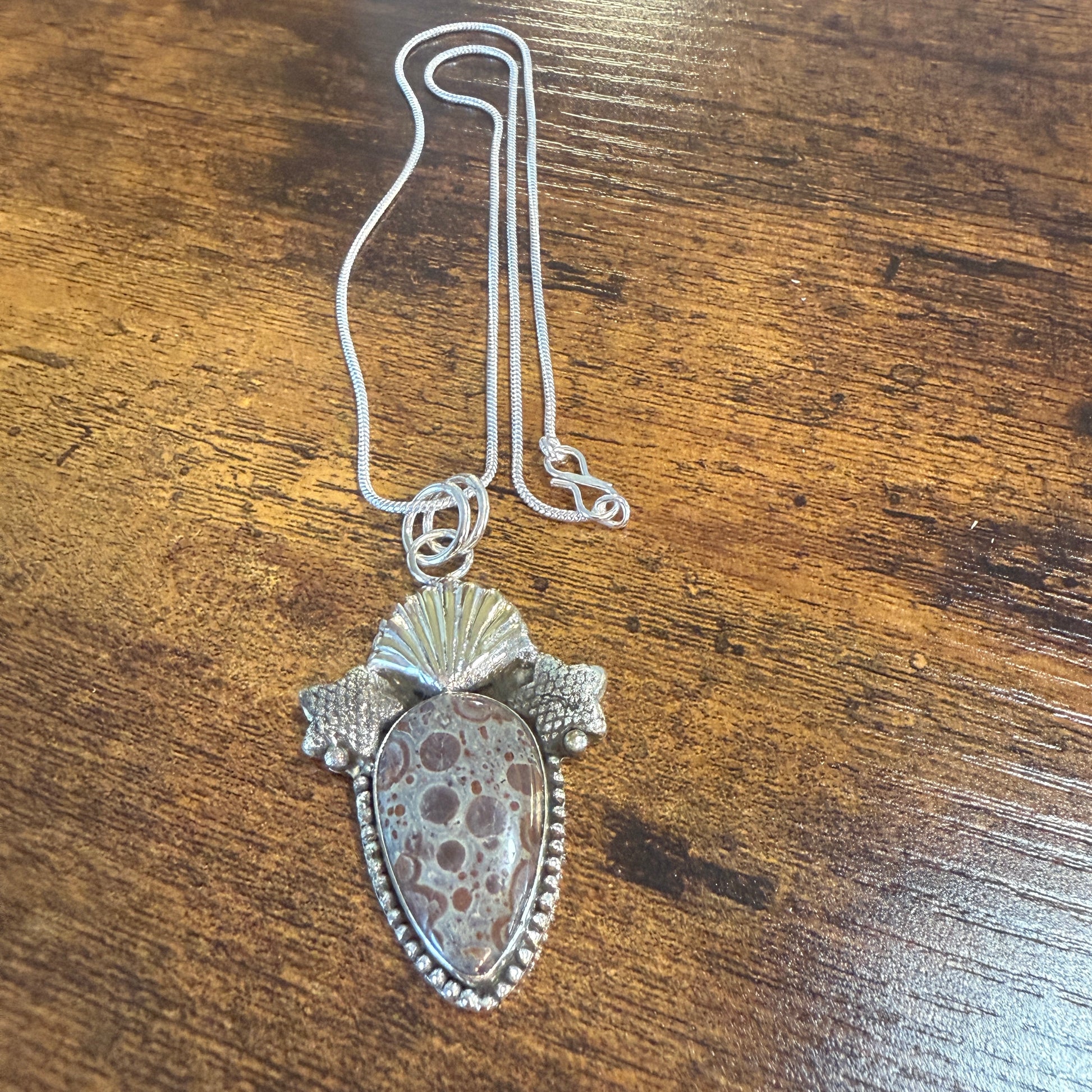 Natural Asteroid Jasper Star Fish Pendant Brown 925 Sterling Silver 18 In Chain Silver Elegant
