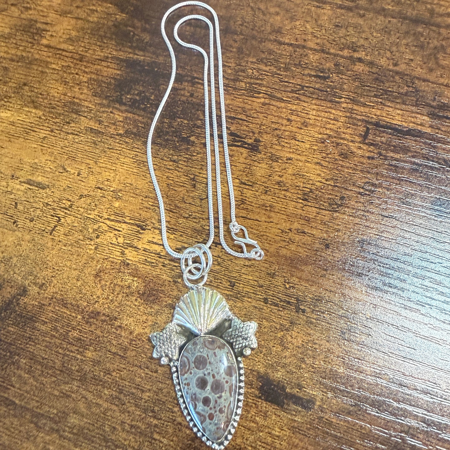 Natural Asteroid Jasper Star Fish Pendant Brown 925 Sterling Silver 18 In Chain Silver Elegant
