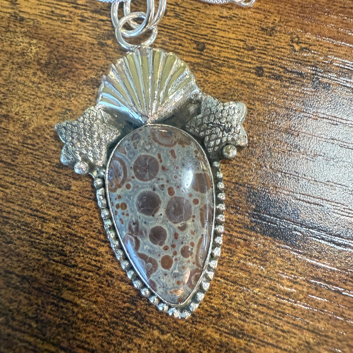 Natural Asteroid Jasper Star Fish Pendant Brown 925 Sterling Silver 18 In Chain Silver Elegant