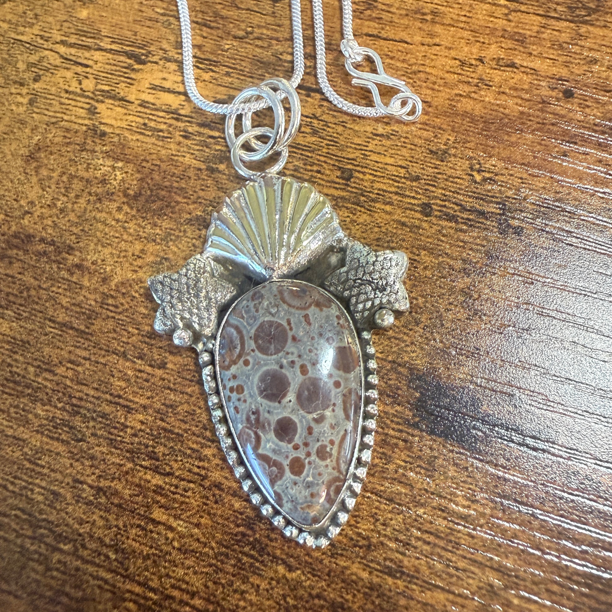 Natural Asteroid Jasper Star Fish Pendant Brown 925 Sterling Silver 18 In Chain Silver Elegant