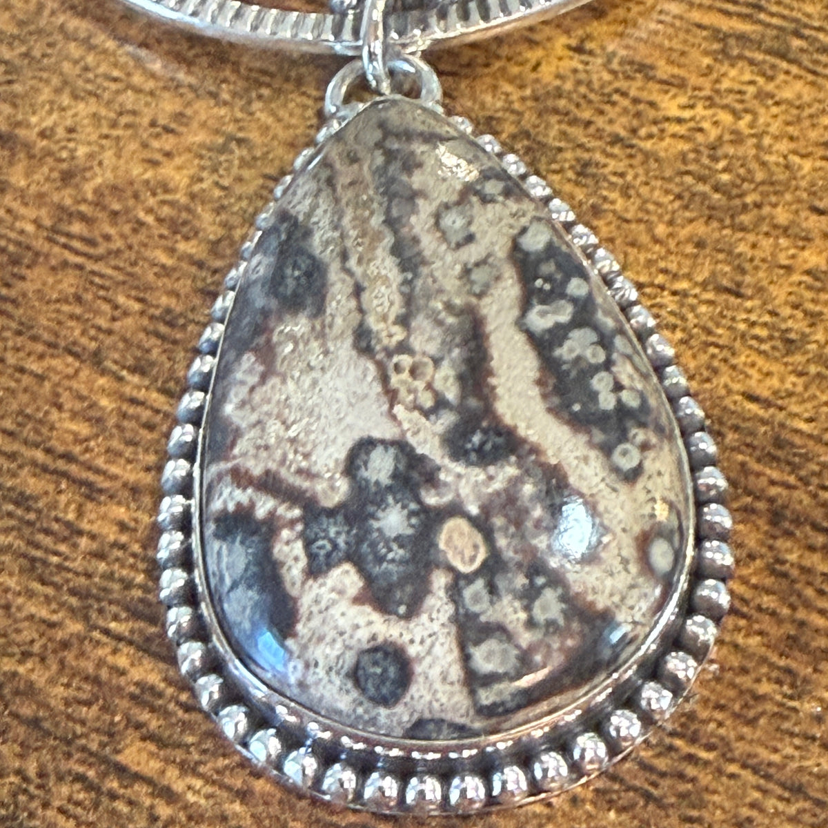 Leopard Skin Jasper Gemstone Ethnic Chain Necklace Sterling Silver 18 Inch Silver Elegant